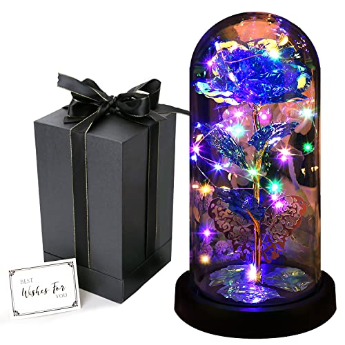 Eternal Rose in Glass Dome - Galaxy Rose Gift for Women, Mom, Valentine's Day, Birthday, Christmas, Wedding (Blue) | Romantic Home Decor, Anniversary Present, Special Occasion Gift Idea