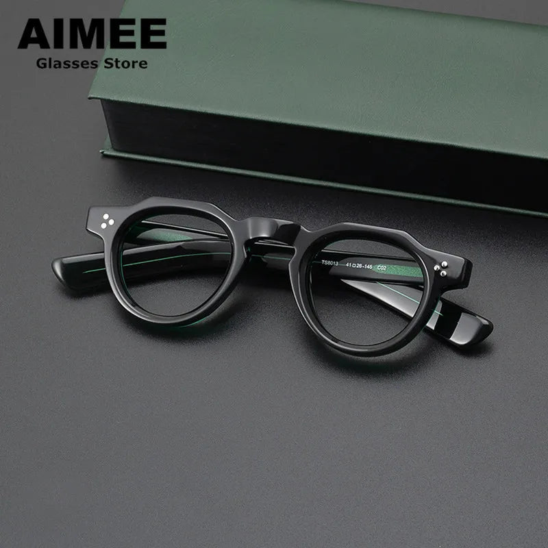 Aimee Unisex Full Rim Flat Top Oval Acetate Eyeglasses 8013 - Stylish Retro Frame for Men & Women - Perfect for Reading, Work, and Fashion Accessories