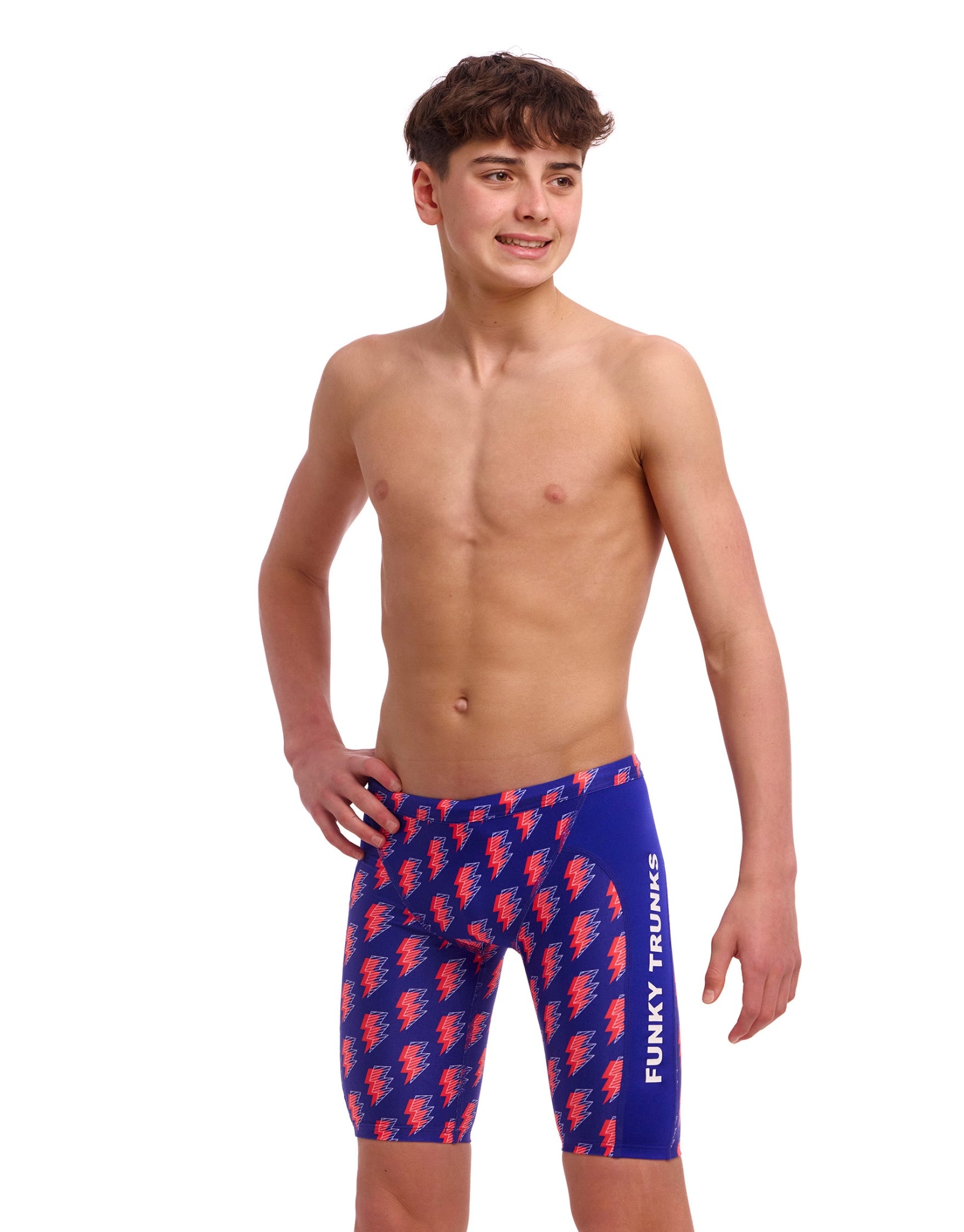 Boys' High-Performance Flash Swim Training Jammer - Quick-Dry, UV Protection Swimwear for Competitive Swimming & Water Sports (Blue/Red) - Ideal for Swim Practice, Triathlon & Summer Pool Activities