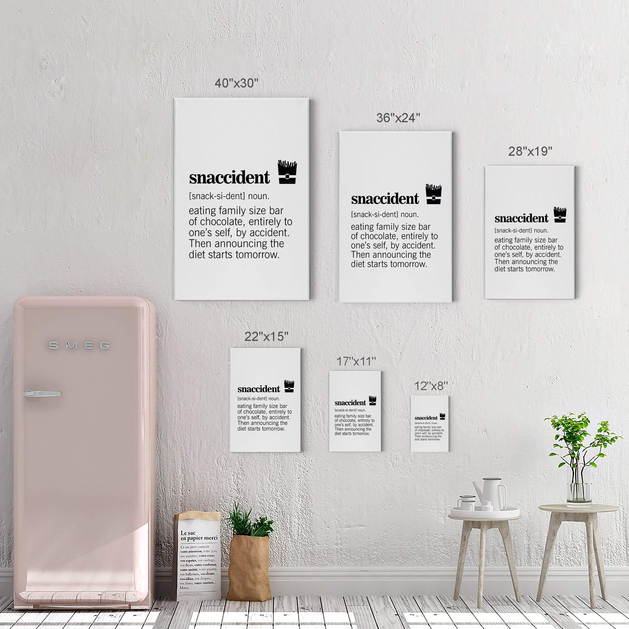 Funny Snaccident Definition Canvas Wall Art - Kitchen & Dining Room Decor, Farmhouse Style, Modern Housewarming Gift (36x24 Inch) | Perfect for Restaurants, Cafes & Home Decor