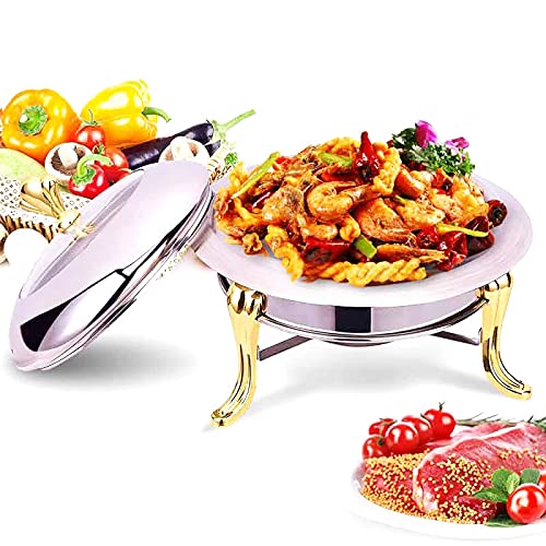 Stainless Steel Chafer Round Chafing Dish with Lid & Fuel Holder - 26cm Gold Catering Buffet Warmer for Party, Dining & Kitchen Use - Durable Thickened Frame for Professional & Home Events
