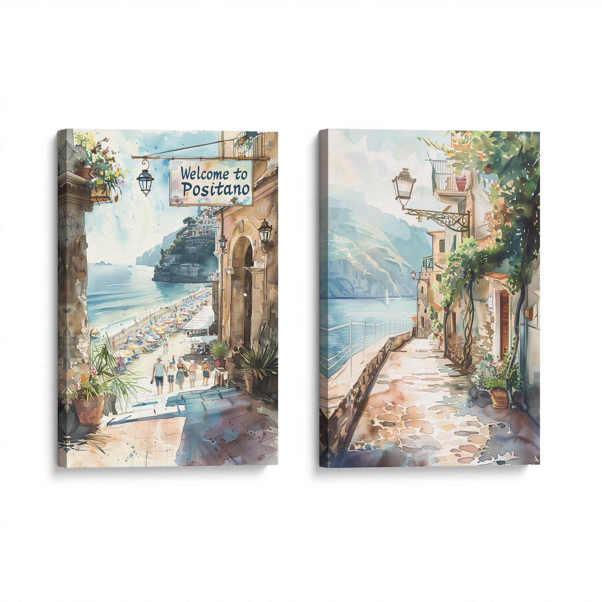 Coastal Greeting Wall Art - Set of 2 Canvas Prints for Beach House Decor, Living Room & Bedroom