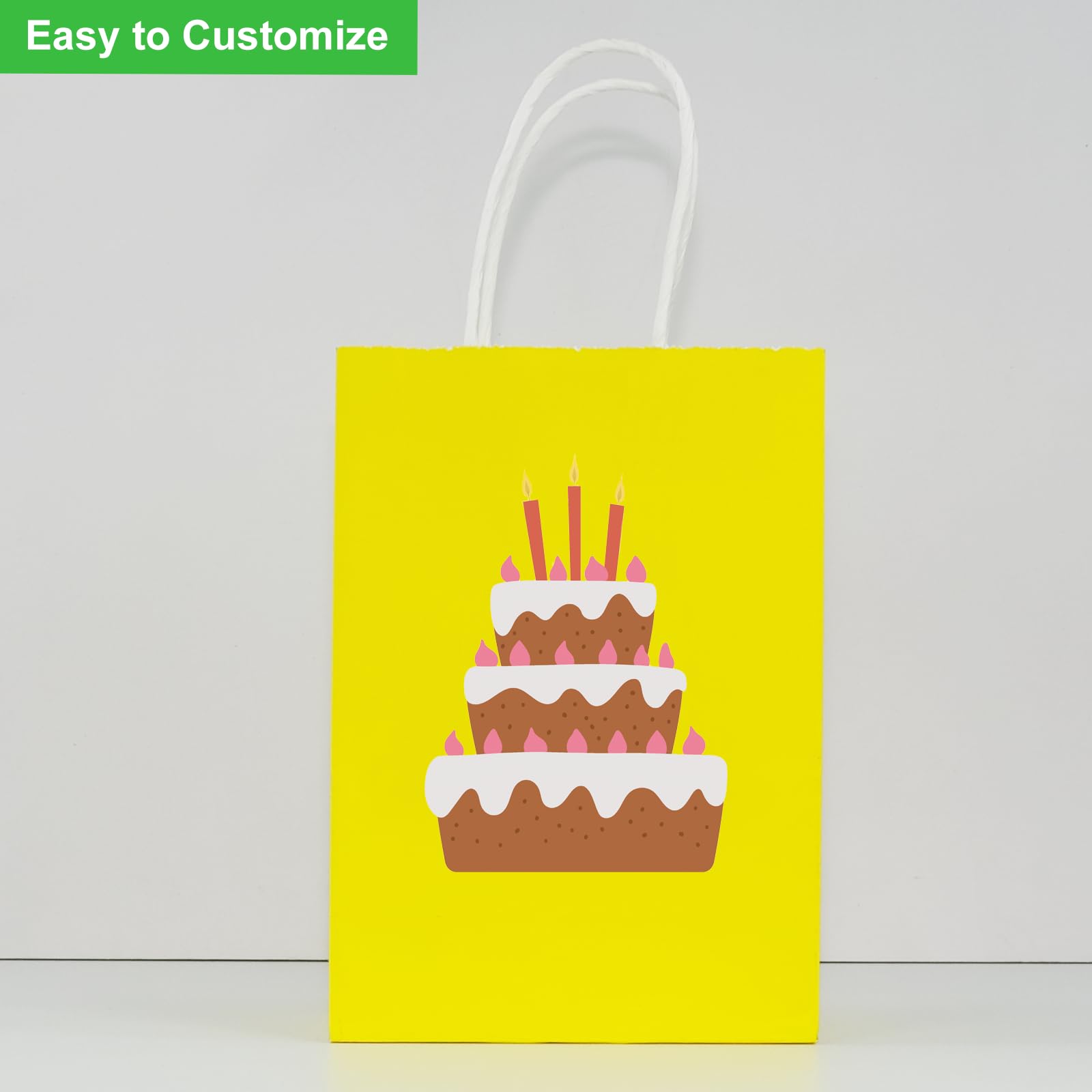 25-Pack Yellow Paper Gift Bags with Handles - 5.9x3.1x8.3 Inches Small Party Favor Bags for Birthday, Wedding, Retail & Festivals | Bulk Goodie Bags for DIY Crafts, Shopping & Business Use