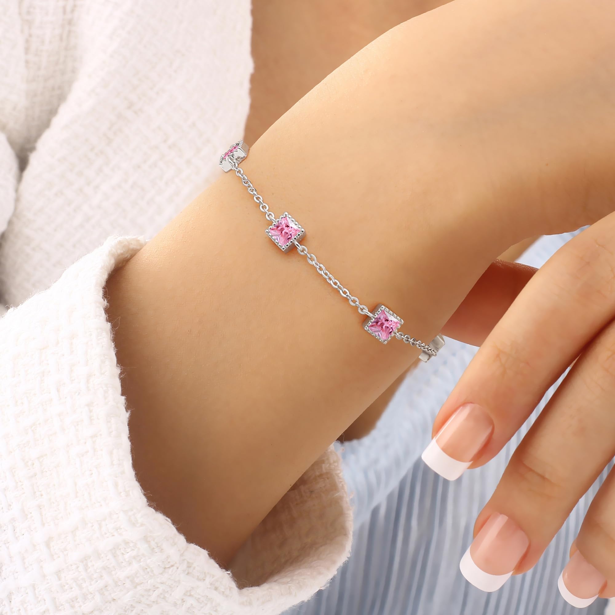 925 Sterling Silver Birthstone Bracelet for Women - Personalized Jewelry Gift for Birthday, Anniversary, Christmas & Mother's Day | Perfect for Girlfriend, Wife & Mom | Elegant Everyday Wear & Special Occasions