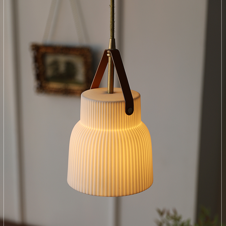 Gina Ridged Ceramic Pendant Light - Modern Farmhouse Ceiling Fixture for Kitchen Island, Dining Room & Bedroom Lighting