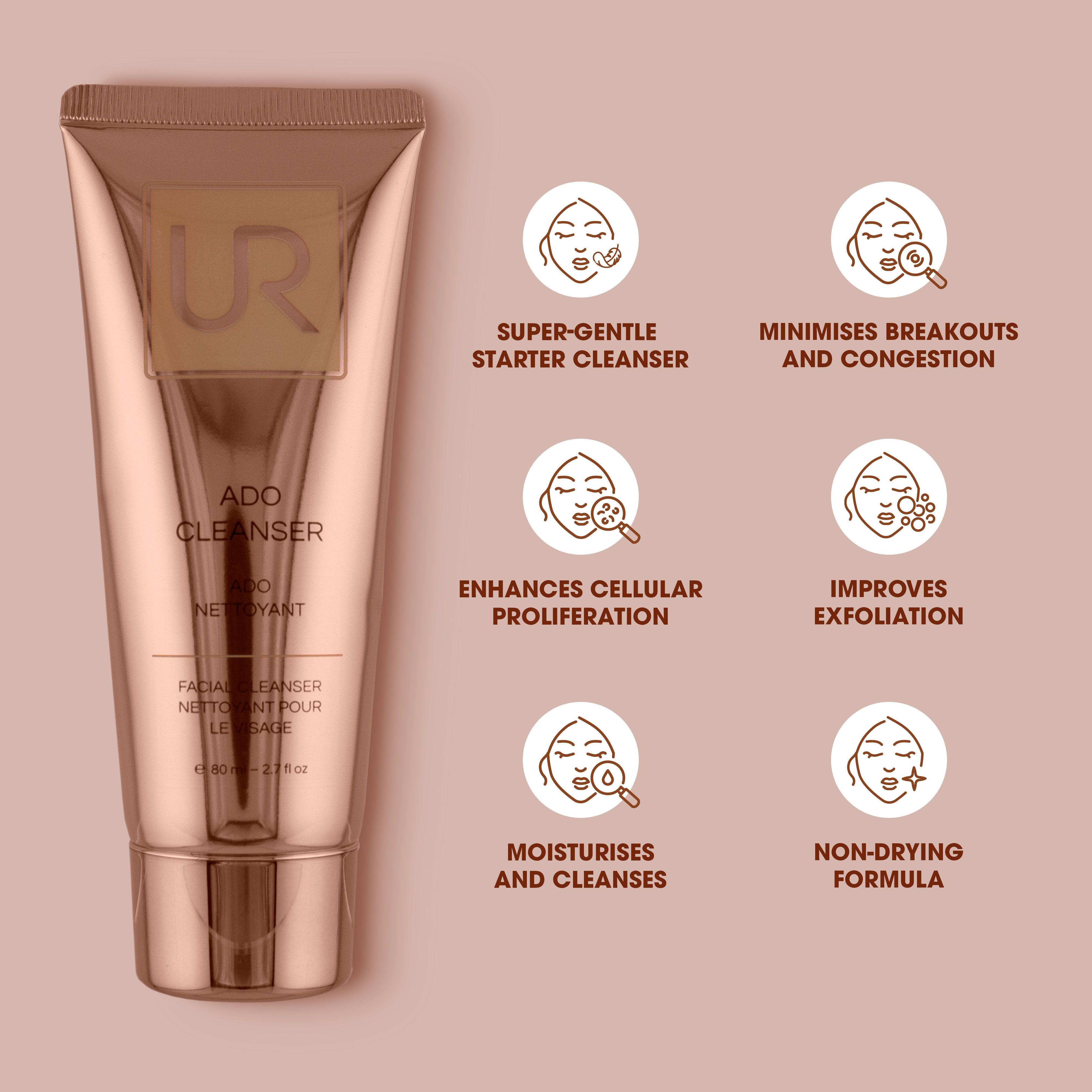 Ado Facial Cleanser - Gentle Foaming Face Wash for All Skin Types | Deep Cleansing & Hydrating | Perfect for Daily Skincare Routine & Makeup Removal