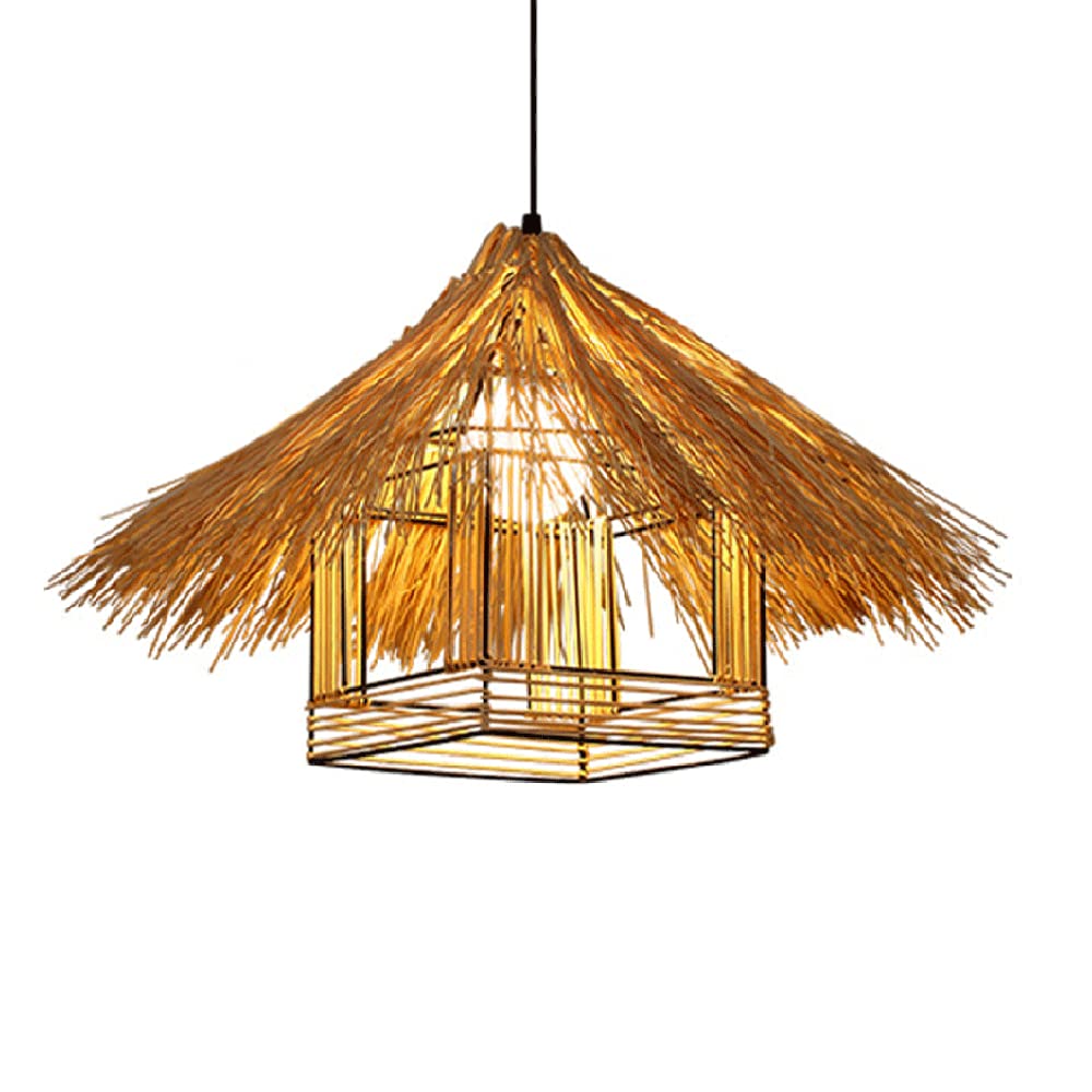 Vintage Rattan Pendant Lamp - Hollow Wicker Chandelier with Retro Farmhouse Style for Ceiling Lighting | Perfect for Dining Room, Restaurant, Aisle & Boho Home Decor