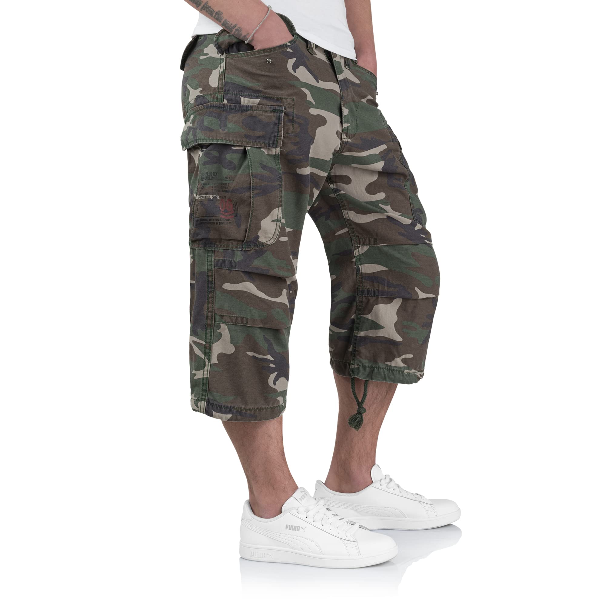 Men's Vintage Cargo Shorts - Engineer Style 3/4 Length for Outdoor Work & Casual Wear | Durable Work Shorts for Hiking, Camping & DIY Projects