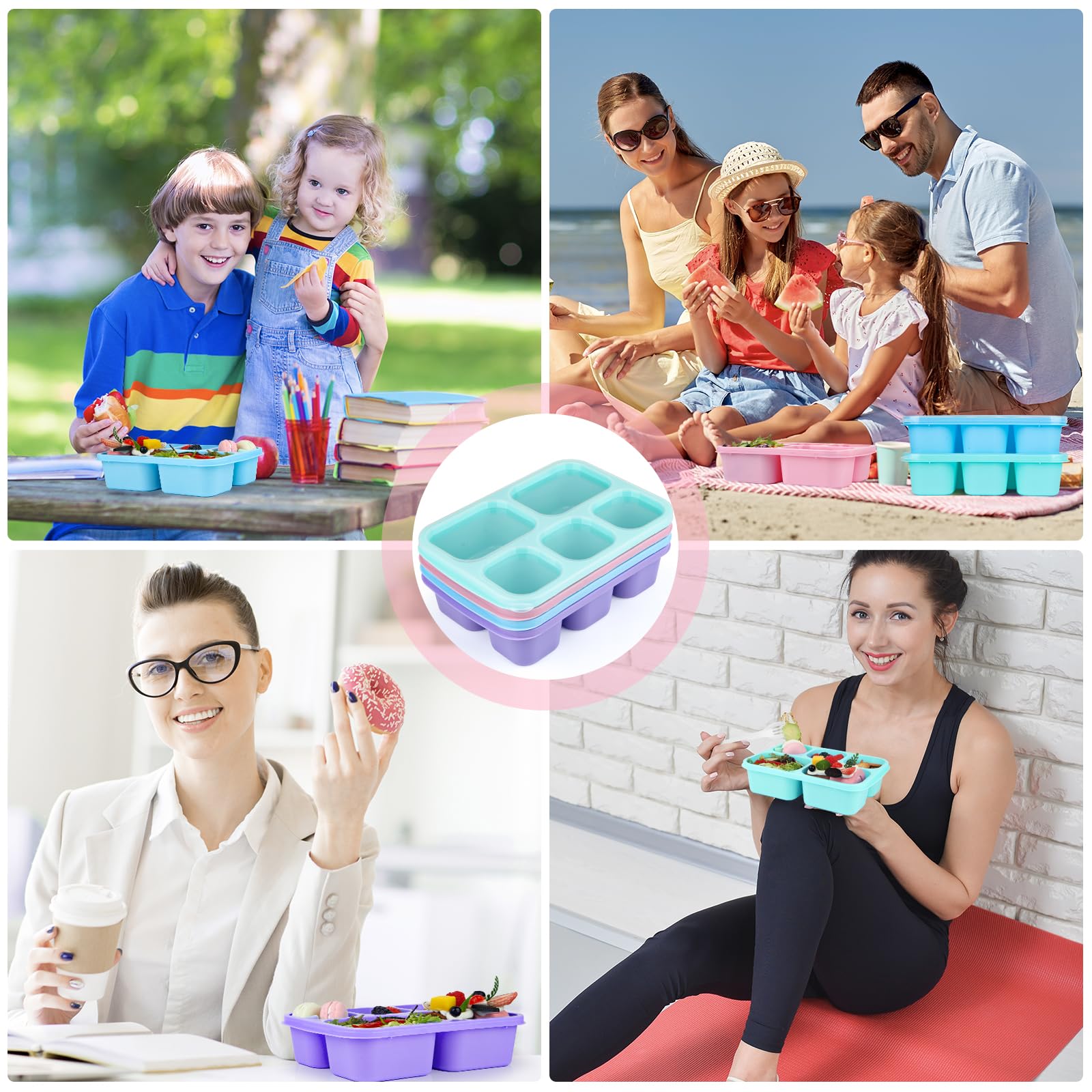 MaMix 5-Compartment Bento Lunch Box for Adults & Kids - Reusable Stackable Food Containers with Utensils (4-Pack, Macarons) - Perfect for School Lunches, Office Meals, Picnics & Travel