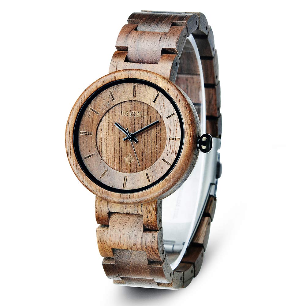 BEWELL Handmade Lightweight Wooden Watches for Women - Adjustable Wood Band Quartz Wristwatch - Perfect for Casual, Office & Outdoor Activities