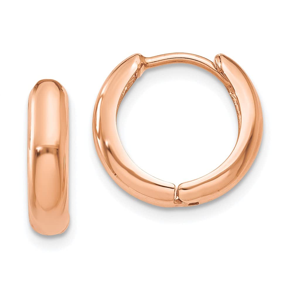 14K Rose Gold Huggie Hoop Earrings for Women - 11mm x 12mm Polished Hinged Hoops | Everyday Wear, Date Night & Special Occasion Jewelry Gift