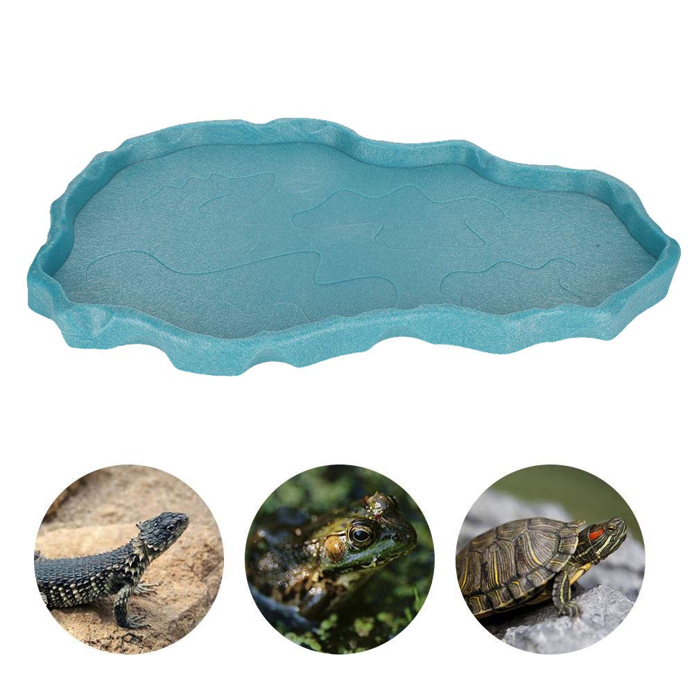 Premium Reptile Feeding Bowl - Durable Plastic Terrarium Dish for Tortoise, Lizard, Iguana, Snake & Frogs - Lake Blue Food & Water Basin - Ideal for Reptile Habitat Decor & Easy Feeding