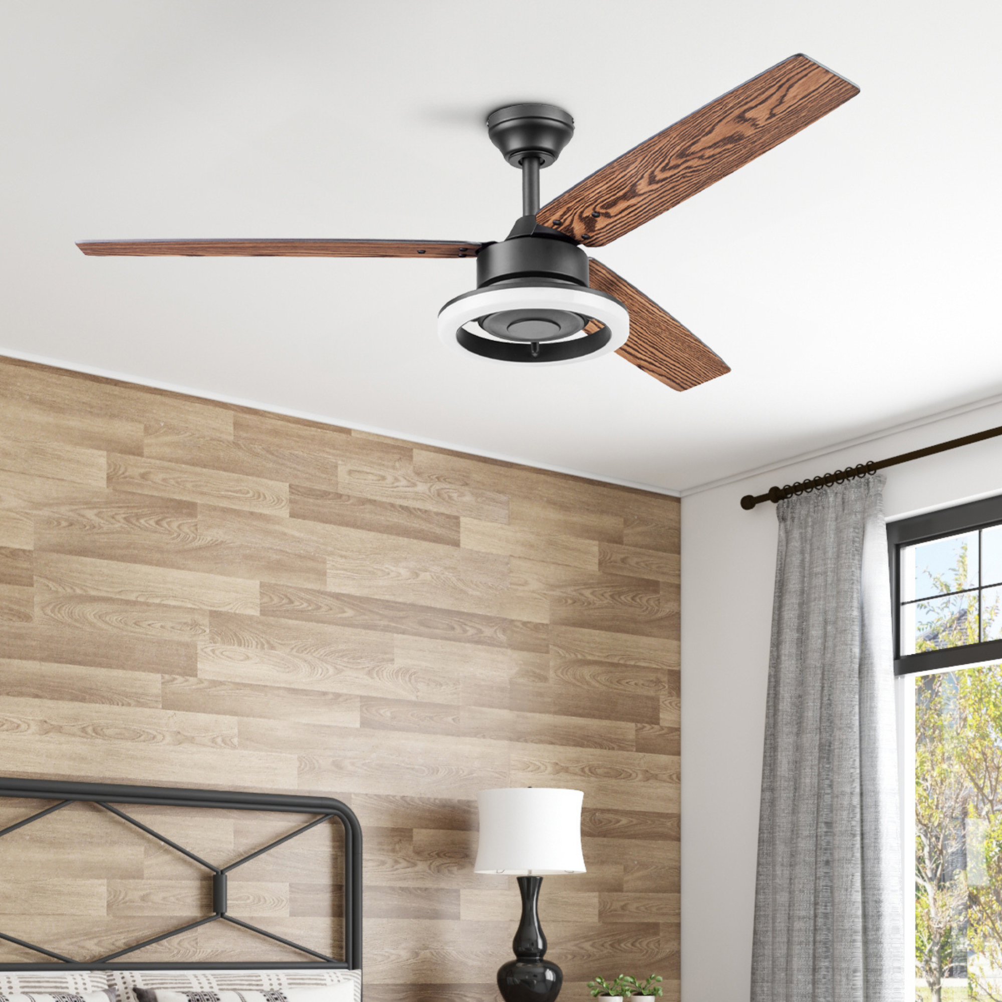 52 Inch Matte Black Orbis Ceiling Fan with Remote Control - Energy Efficient, Quiet Operation for Living Room, Bedroom, and Office