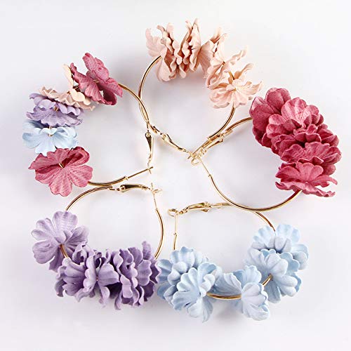 3D Fabric Flower Hoop Drop Earrings for Women - Bohemian Style Colorful Petal Big Round Circle Earrings | Perfect for Boho Fashion, Summer Outfits, and Festival Accessories