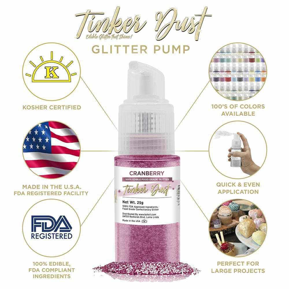 Tinker Dust® Cranberry Edible Glitter Spray - 25g Pump Bottle for Cake Decorating, Cupcakes & Desserts | Food-Safe Sparkle for Baking & Party Treats