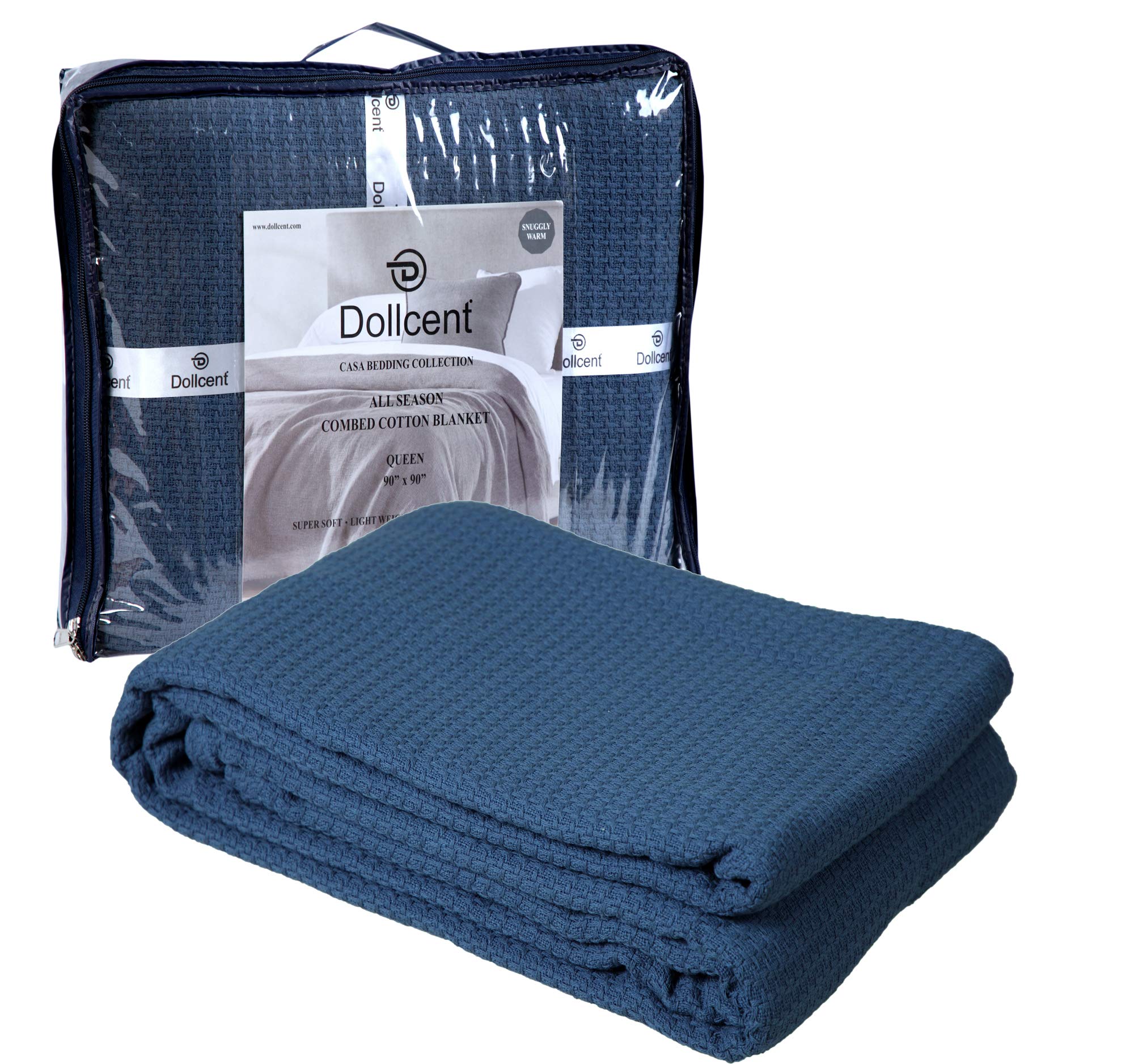 DOLLCENT 100% Cotton Queen Size Blanket - Ultra Soft Washed Combed Cotton Lightweight Bed Blanket for All Seasons, Breathable & Cozy Throw (90