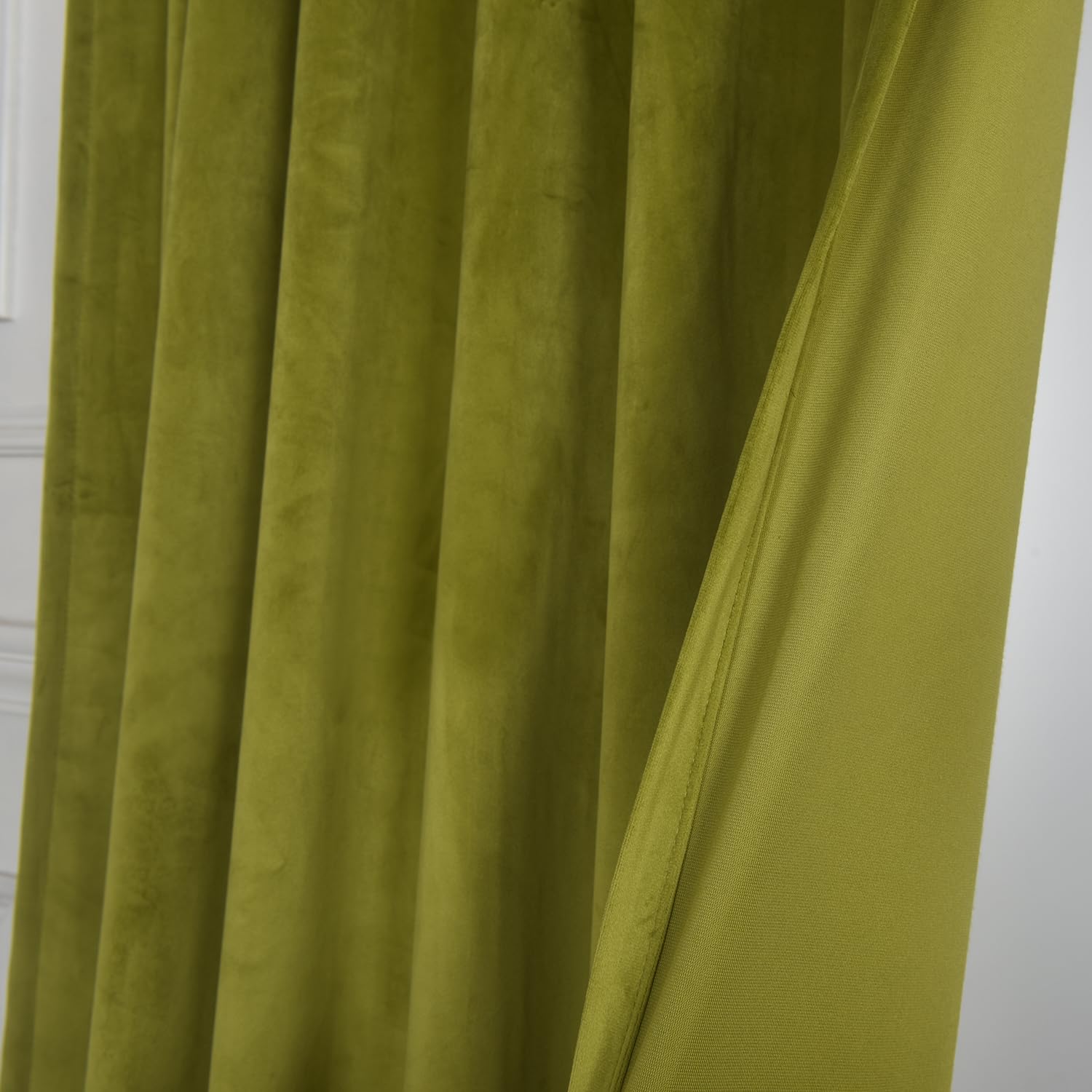 Olive Green Velvet Curtains 52 Inches Wide x 108 Inches Long - Luxurious Window Drapes for Living Room & Bedroom