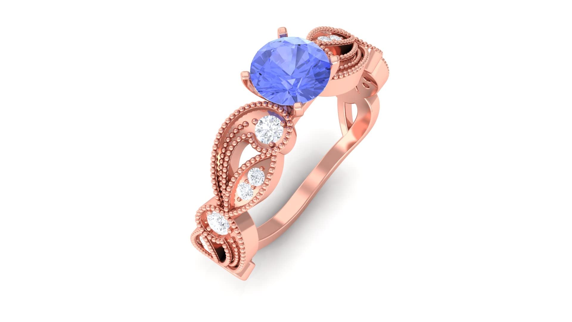 3/4 CT Tanzanite and Diamond Ring - 14K Solid Gold Antique Engagement Ring for Women | Blue Tanzanite Wedding Band, Anniversary Gift, Promise Ring for Special Occasions
