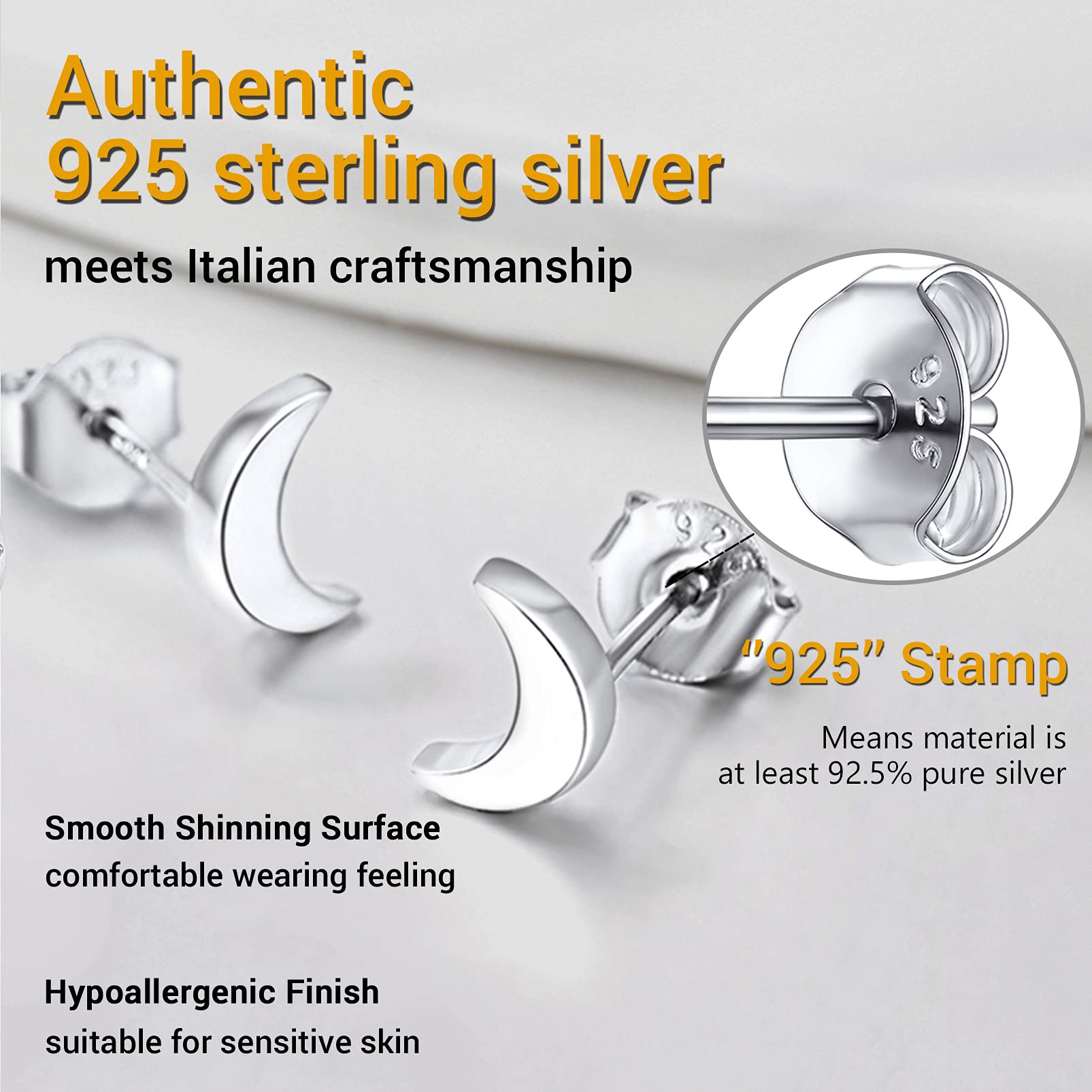 925 Silver Moon Star Earrings for Women - Hypoallergenic Celestial Jewelry for Gifts & Daily Wear