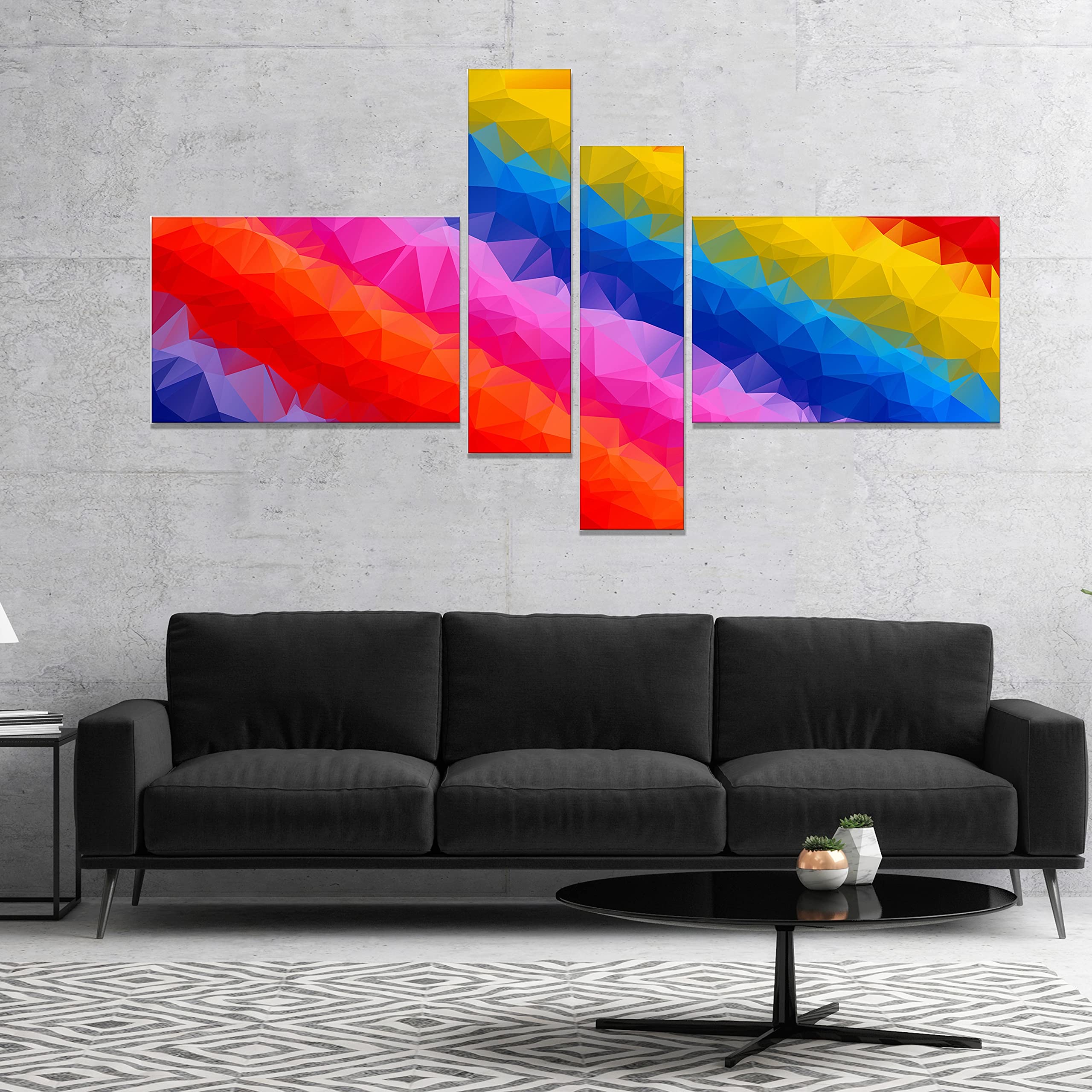 Abstract Canvas Wall Art Print - Multi-Color Polygonal Pencils Design | 60x32 Inches (4 Panels) | Modern Home & Office Decor | Perfect for Living Room, Bedroom or Workspace
