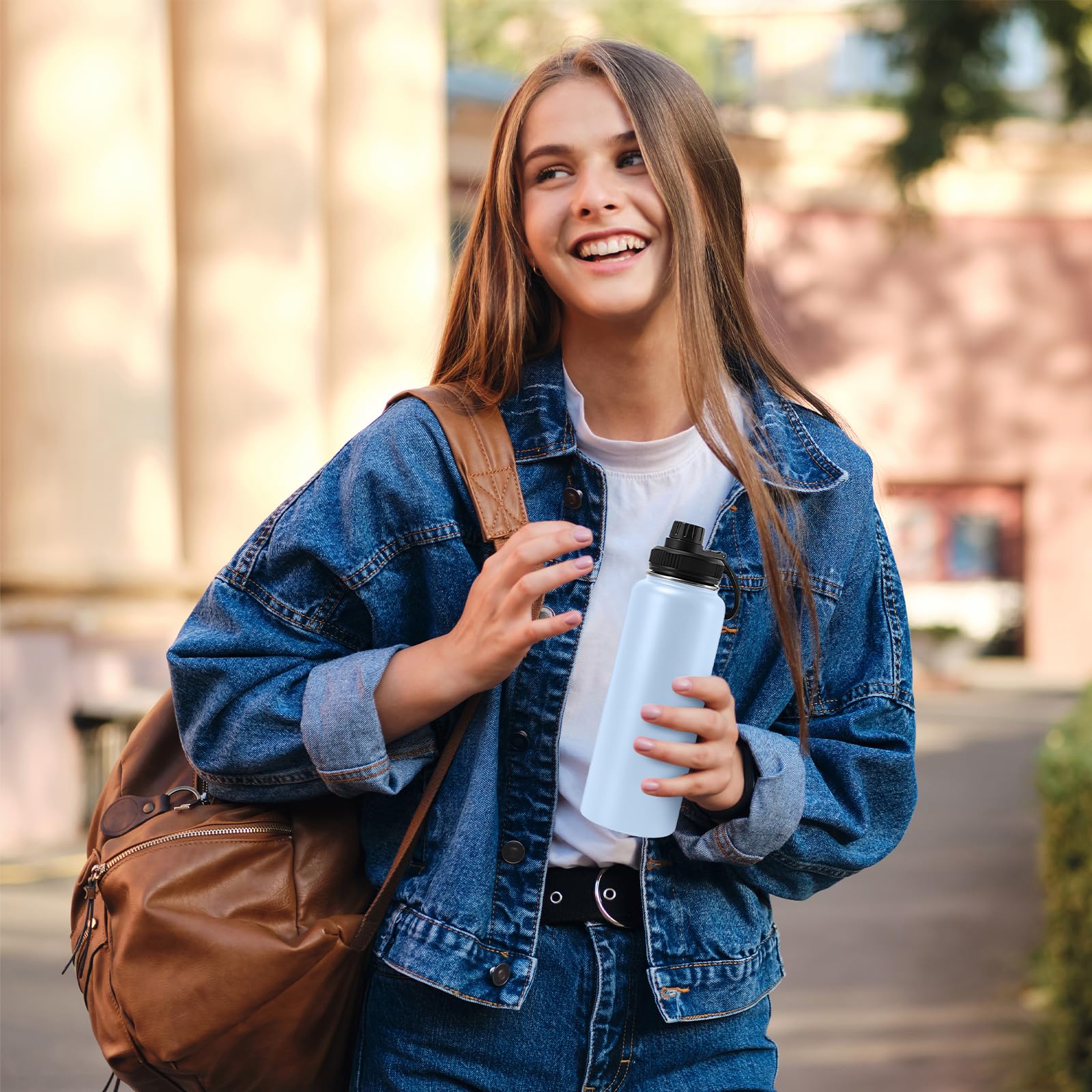 GJV 12oz Stainless Steel Insulated Water Bottle - Double Wall Vacuum Thermos with Handle, Leak Proof, Keeps Drinks Hot & Cold - Wide Mouth Design for Outdoor Sports, Hiking, Gym & Travel (Blue)