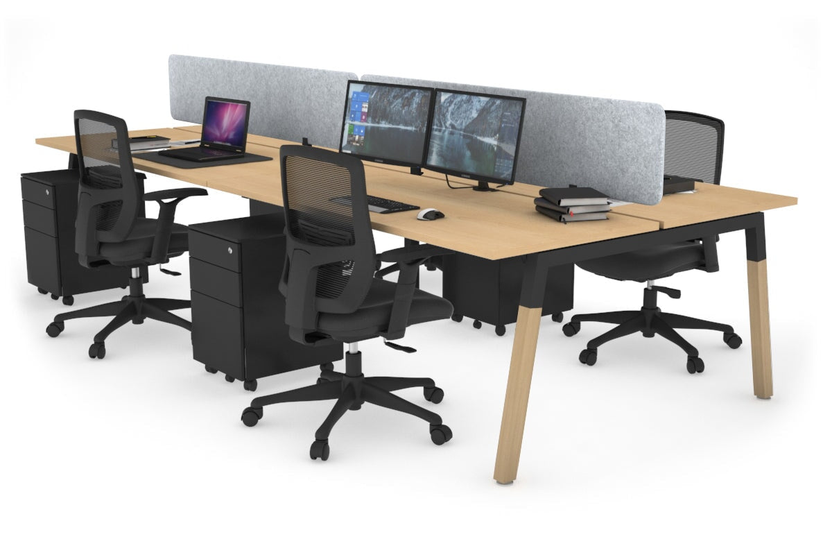Quadro A Legs 4-Person Office Workstation with Wood Legs & Cross Beam [1200L x 700W] - Perfect for Collaborative Workspaces, Home Offices & Coworking Environments