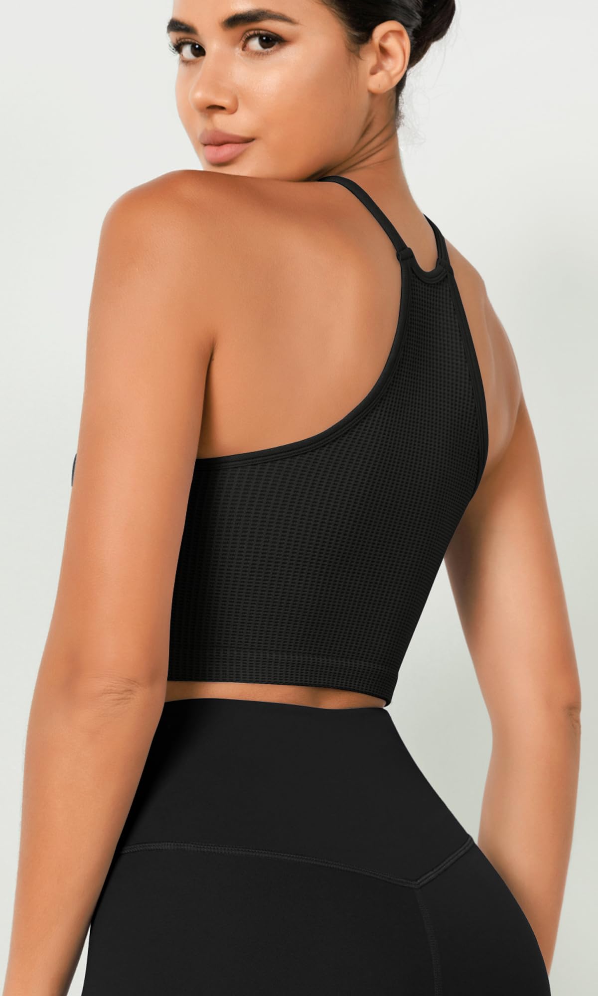 ODODOS Women's Seamless Waffle Knit Crop Tops 3-Pack - Soft Stretchy Camisoles for Layering, Yoga & Casual Wear - Breathable Comfort Fit Summer Tank Tops