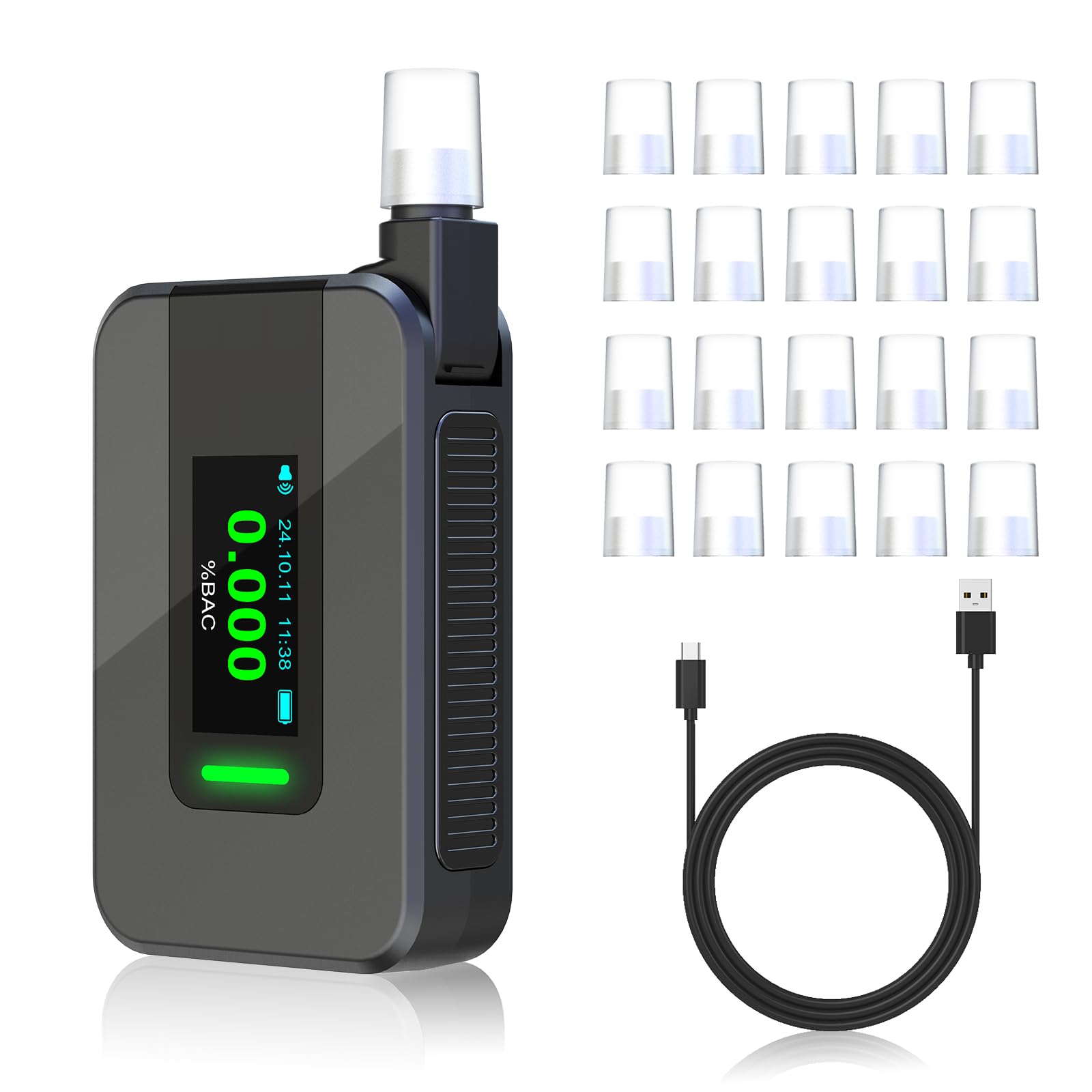 Professional-Grade Digital Breathalyzer with Blue LCD Display - High Accuracy Alcohol Tester for Personal Use, Memory Function & Warning Alerts - Includes 20 Disposable Mouthpieces - Ideal for Home Safety, Workplace Testing & Responsible Drinking Scenarios
