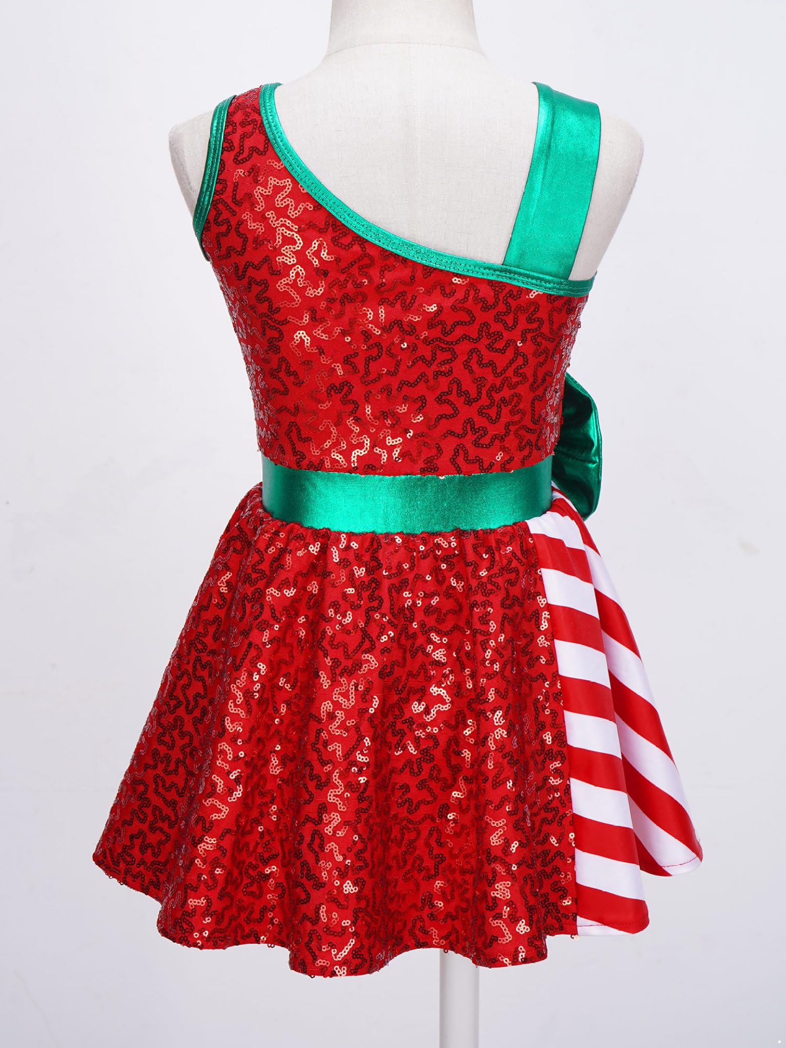Girls Christmas Dance Costume - Santa Elf Fancy Dress with Shiny Sequins Tutu Leotard for Holiday Performances & Xmas Parties
