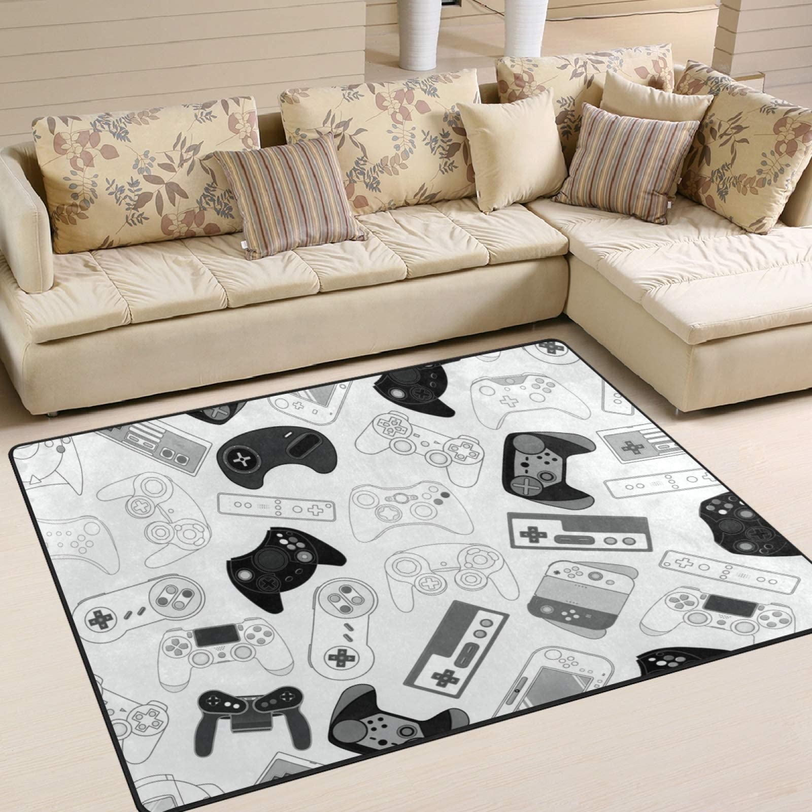 5ftx7ft Video Game Controller Area Rug - Soft Washable Non-Slip Carpet for Living Room, Bedroom, Home Office | Gamer Decor Floor Mat for Gaming Room & Man Cave