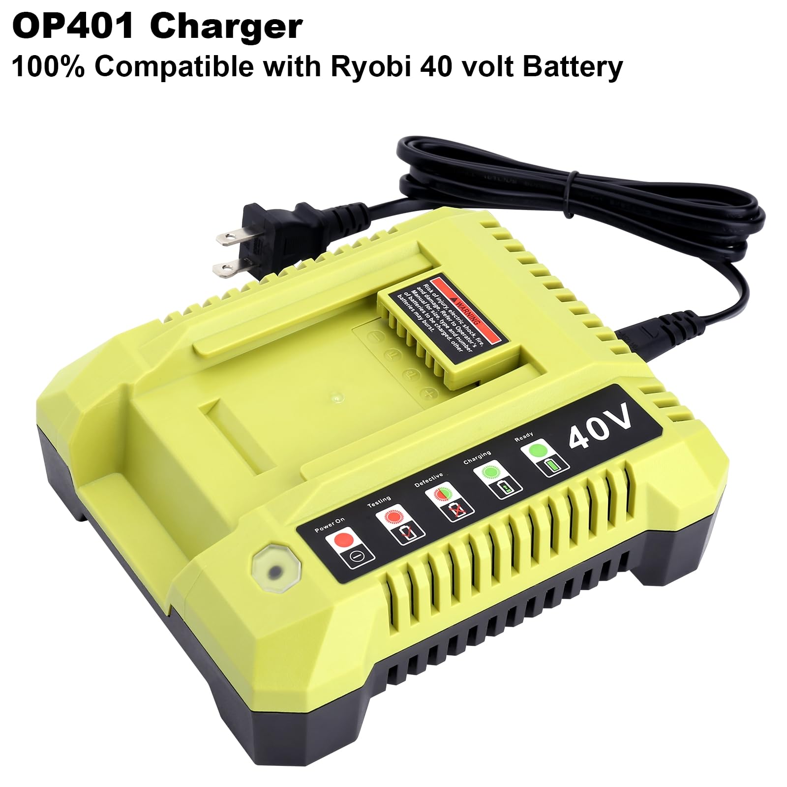 Ryobi 40V Battery Charger Replacement - Fast OP401 Charger Compatible with Ryobi 40V Lithium Batteries OP4040/OP4050/OP4050A/OP40601/OP4026/OP4015/OP4030 - Perfect for Lawn Mowers, Leaf Blowers & Power Tools
