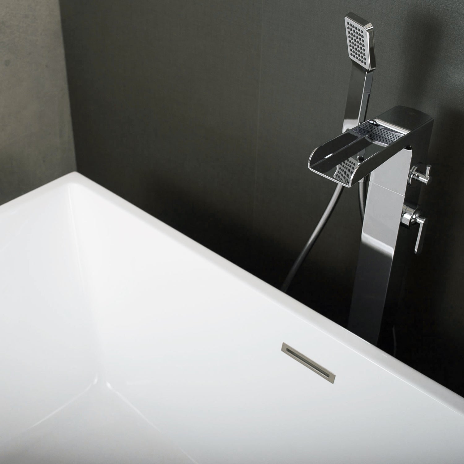 DAX 59-Inch Freestanding Acrylic Bathtub with Stainless Steel Frame - High Gloss Finish, Central Drain & Overflow - 59