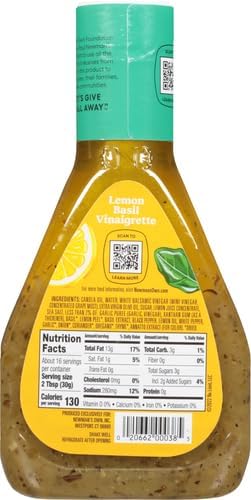 Organic Lemon Basil Italian Salad Dressing - 16 oz Glass Bottle (Pack of 6) with Free V2U Kitchen Utensil Set | Perfect for Salads, Pasta, Marinades & Gourmet Cooking