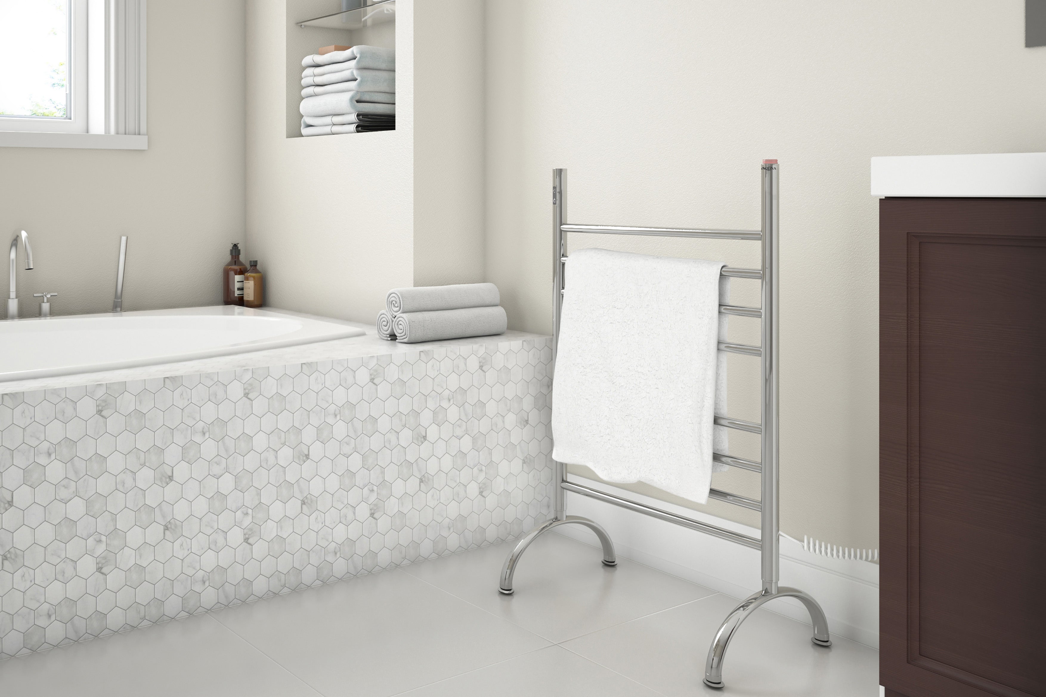 Essentia OBT 8 Bar Stainless Steel Floor Mounted Towel Warmer with Built-in Timer - Perfect for Bathrooms, Spas & Luxury Homes