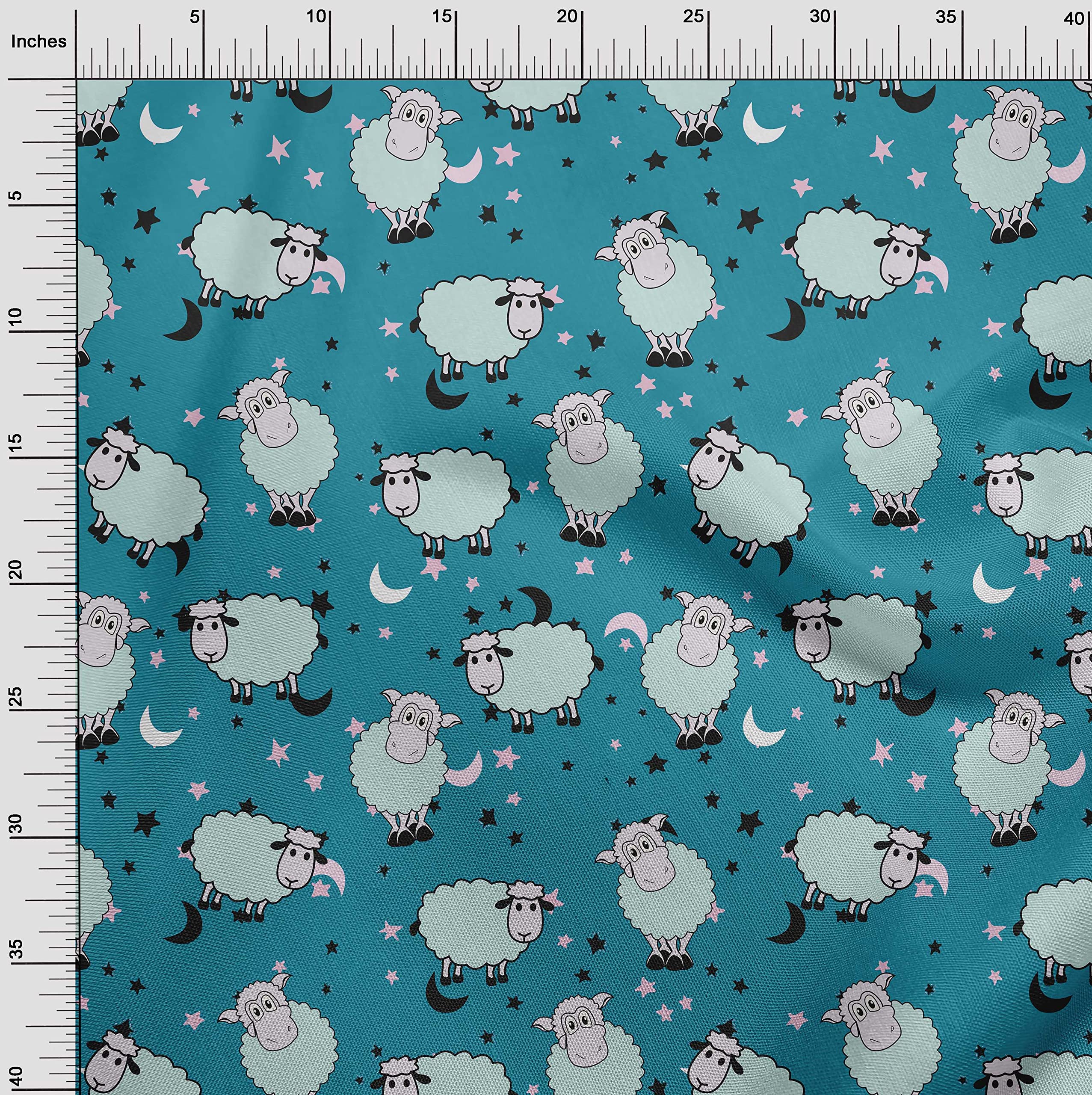 oneOone Georgette Viscose Dark Teal Green Fabric for Kids - Soft Sheep Print Quilting & Sewing Material by The Yard (42 Inch Wide) - Perfect for DIY Baby Blankets, Nursery Decor & Children's Clothing Projects