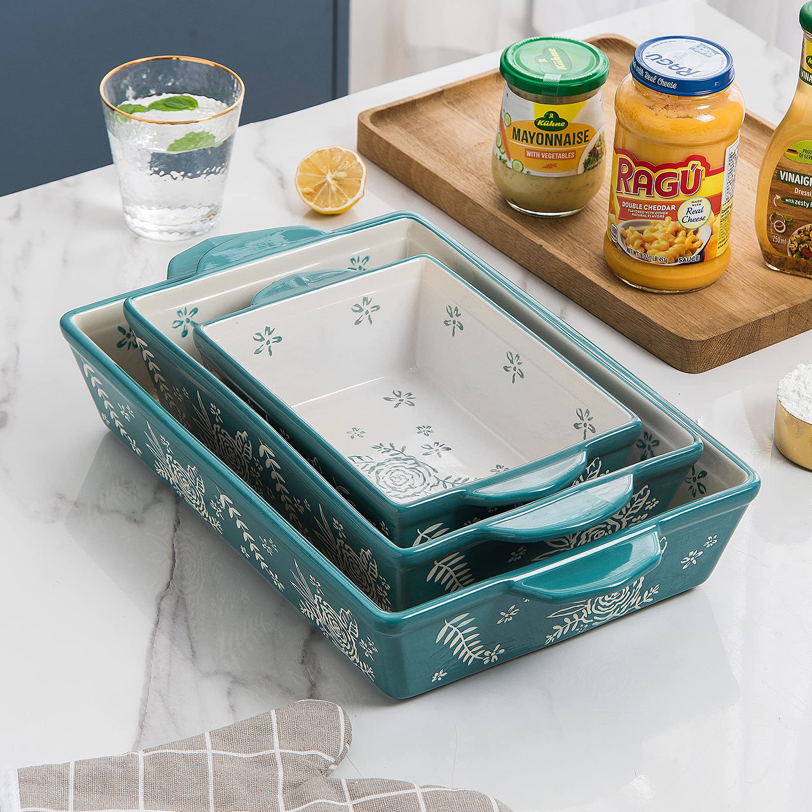 Wisenvoy 3-Piece Ceramic Casserole Dish Set - Oven Safe Baking Dishes for Lasagna, Casseroles & More | Perfect for Family Dinners, Potlucks & Holiday Meals