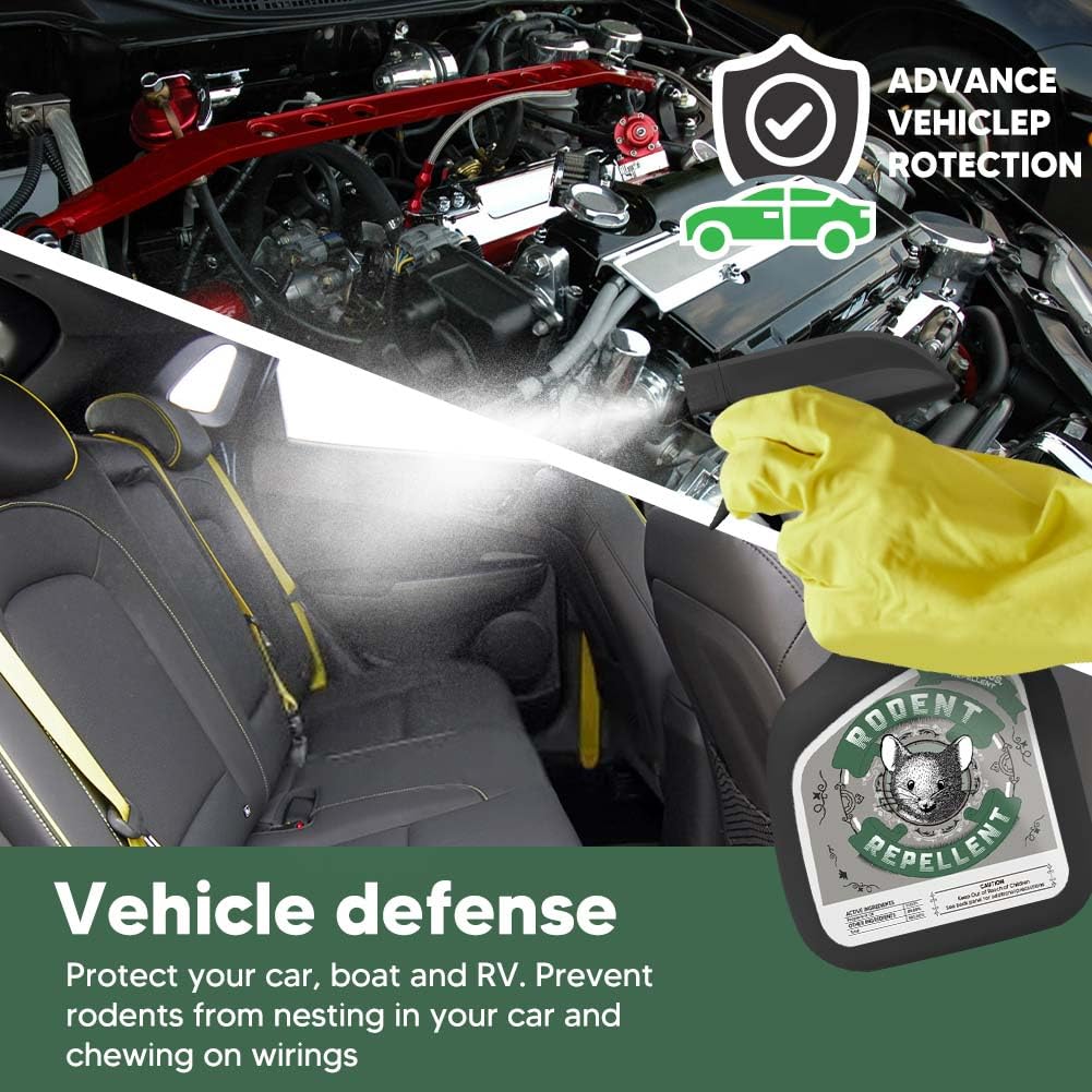 Natural Peppermint Oil Rodent Repellent Spray - Safe & Effective Mouse, Rat & Rodent Deterrent for Home, Cars, RV, Boat & Engine Protection (12oz) - Keep Pests Away from Indoor Spaces & Vehicles