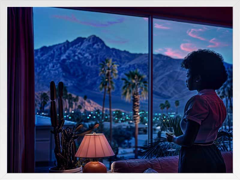 Palm Springs Evening Framed Wall Art Print - Desert Sunset Landscape Painting for Living Room, Bedroom & Office Decor