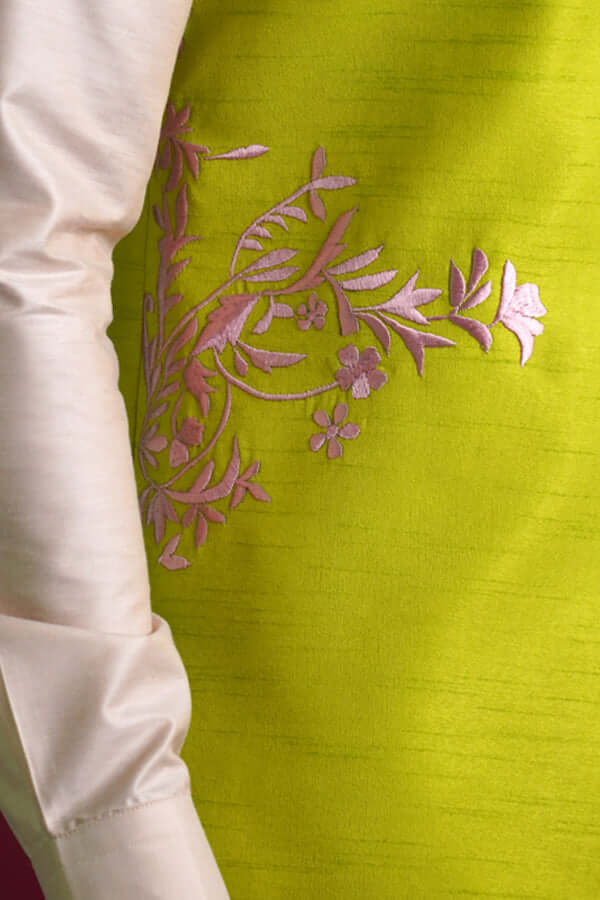 Stylish Green Embroidered Waistcoat & Kurta Pyjama Pants Set for Men | Traditional Indian Ethnic Wear | Perfect for Weddings, Festivals & Cultural Events