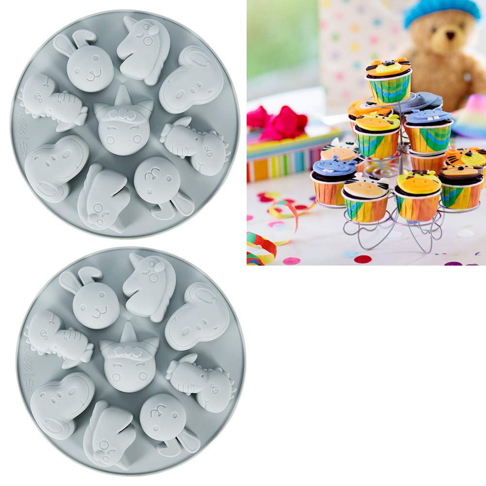 2-Piece Cartoon Animal Silicone Cake Decorating Tools - Non-Stick Chocolate Fondant Mold for Baking, Candy Making, DIY Gummy Sugar Crafts (Gray) - Perfect for Birthday Cakes, Cupcakes, and Homemade Treats