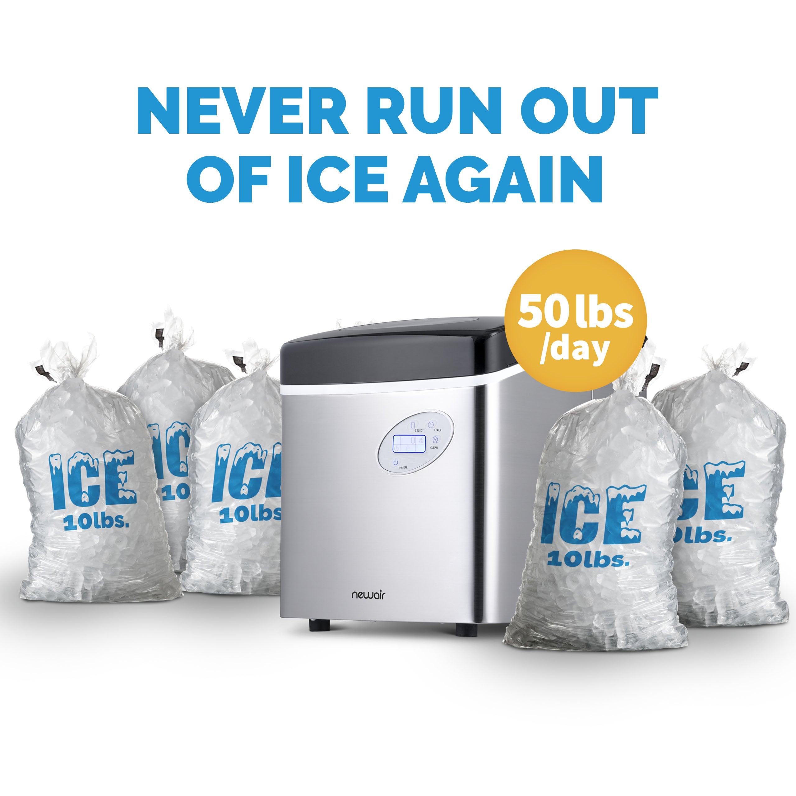Newair® Countertop Ice Maker - 50 lbs/Day, Bullet Ice Machine for Home, Office, or Party - Fast & Portable Ice Maker in Red