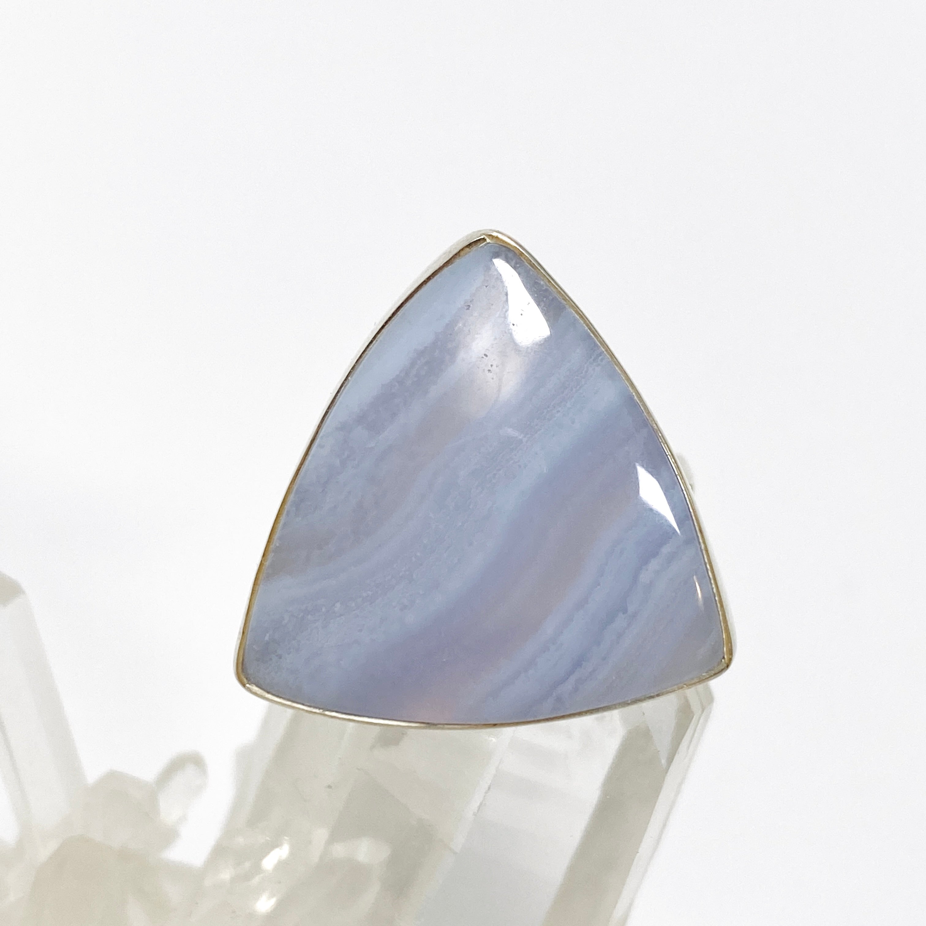 Blue Lace Agate Triangular Cabochon Ring - Size 8 - KRGJ3383 - Perfect for Boho Jewelry, Spiritual Healing & Everyday Fashion Accessories