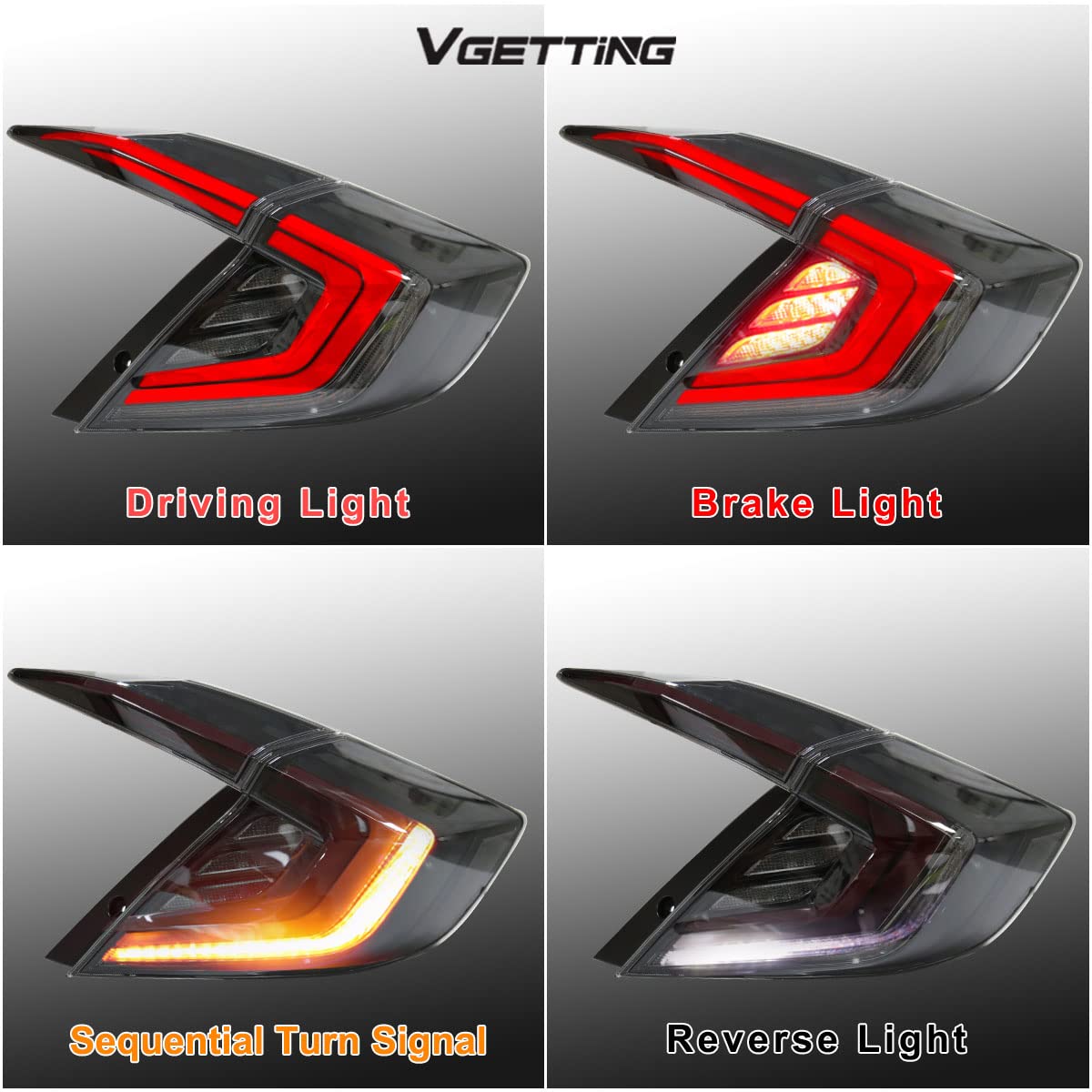 2016-2021 Honda Civic 10th Gen LED Tail Lights Assembly - Clear Lens with Turn Signal, DRL & Brake Light | Rear Lamp Replacement for Sedan Models | Perfect for Night Driving & Car Upgrades