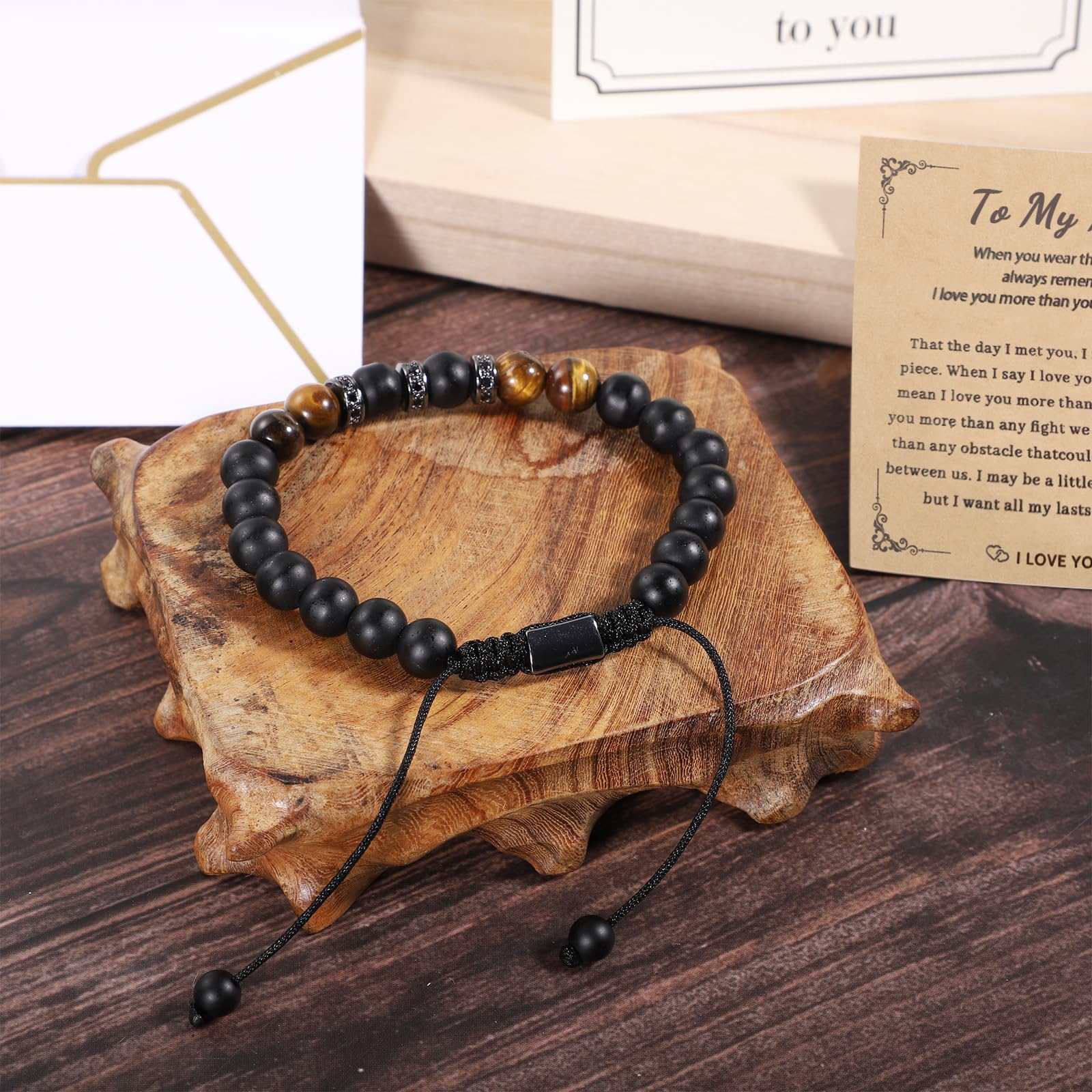 YAFA Men's Tiger Eye Agate Beaded Rope Bracelet - Anniversary, Birthday, Graduation & Father's Day Gifts for Husband, Son, Dad, Grandpa, Boyfriend - Stylish Spiritual Jewelry for Daily Wear & Special Occasions (Style A)