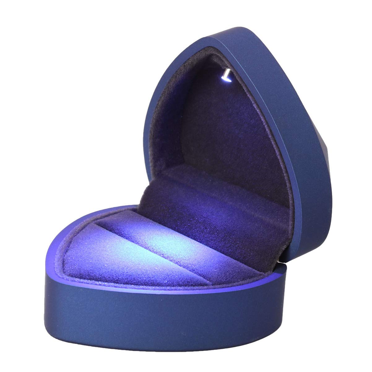 ULTNICE LED Heart-Shaped Ring Box with Rose Design - Proposal Jewelry Case for Engagement, Wedding, Anniversary & Valentine's Day - Perfect for Earrings & Rings Storage (Blue Lighted Box, 1pc) - Great for Romantic Proposals, Gift Presentations & Jewelry Organization