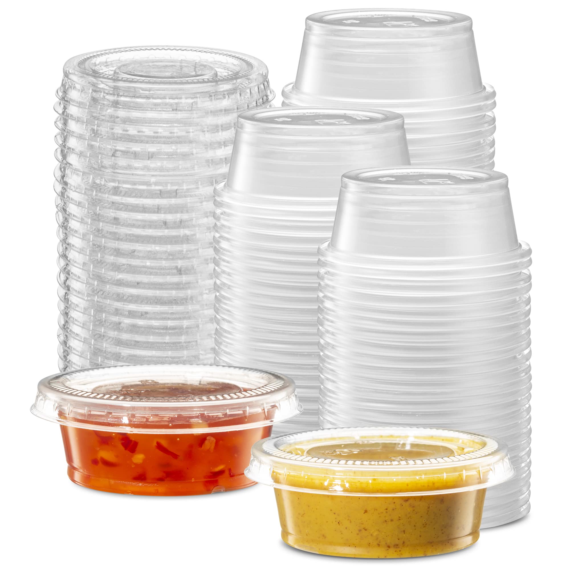 1.5 oz (200 Sets) Clear Disposable Plastic Portion Cups with Lids - Mini Containers for Portion Control, Jello Shots, Meal Prep, Sauces, Slime & Crafts | Perfect for Parties, Catering & Food Storage
