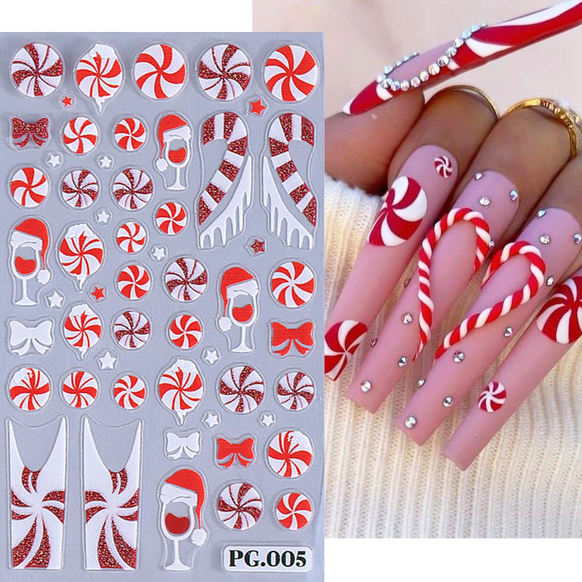 8 Sheets Christmas Nail Art Stickers - 5D Santa Claus, Gingerbread Man, Candy, Elk, Tree & Snowman Winter Nail Decals for DIY Manicure | Perfect for Holiday Parties, Gift Wrapping & Festive Nail Designs