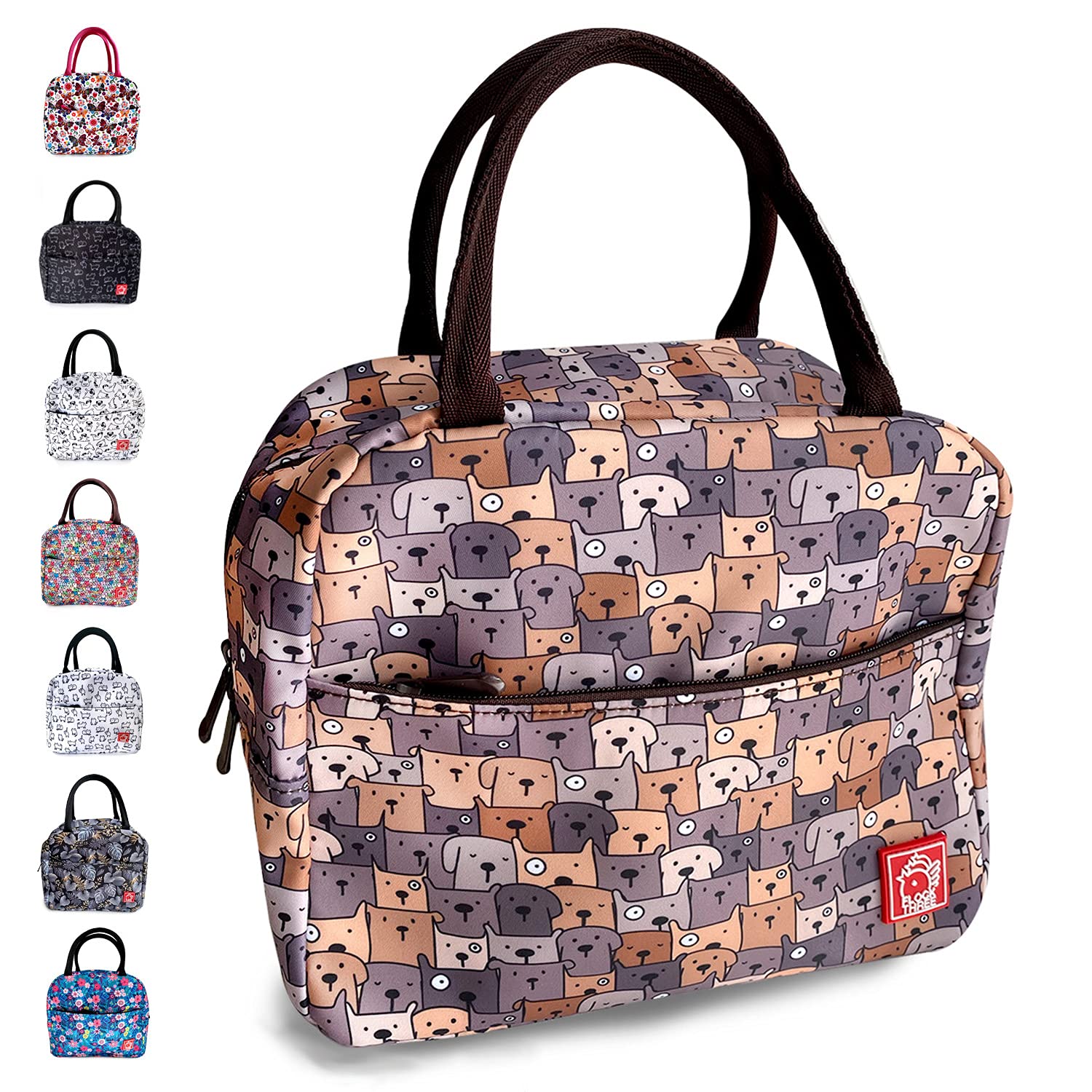 FLOCK THREE Insulated Reusable Lunch Bag - Waterproof Food Container with Front Padded Pocket & Double Zippers for Men, Women & Kids - Perfect for Work, School, Picnics & Outdoor Activities