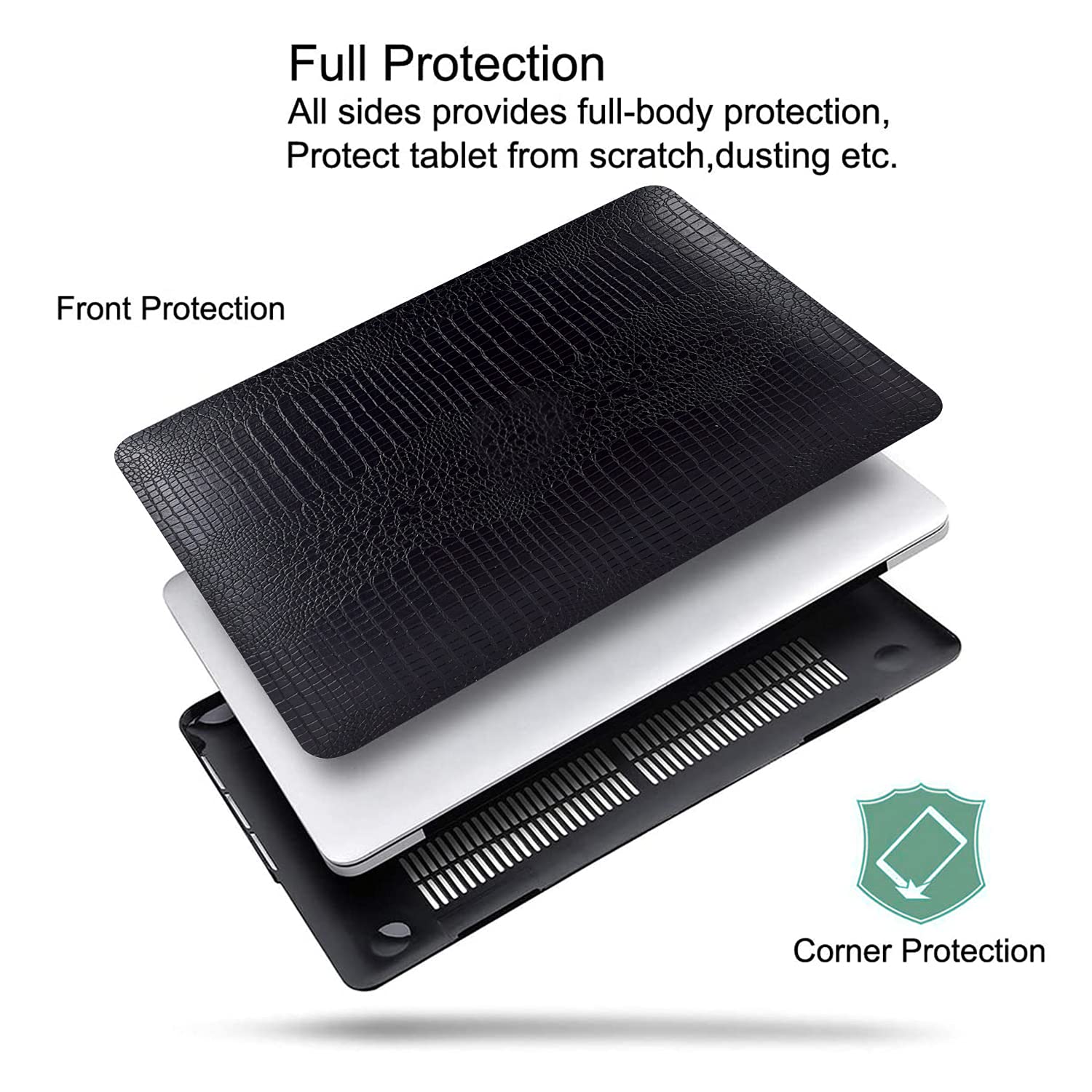 DTangLsm MacBook Pro 13 inch Case (2012-2015 Models A1425/A1502) - Premium Crocodile Leather Hard Shell Snap-On Cover with Keyboard Protector | Perfect for Work, Travel & School Use - Black