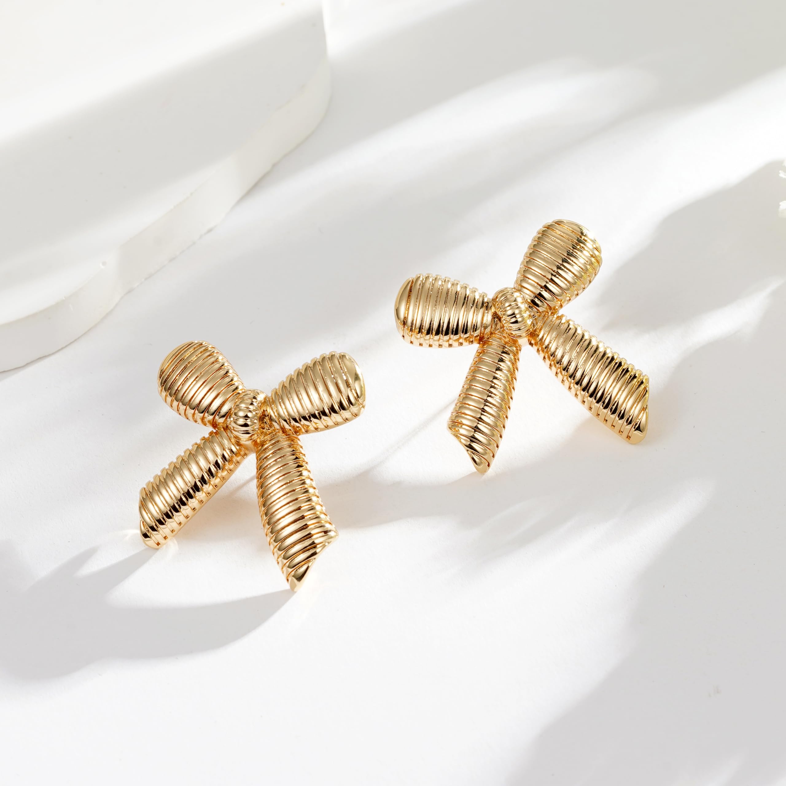 Gold Bow Earrings for Women & Girls - Trendy Bow Ribbon Stud Earrings Jewelry | Elegant Christmas Gift for Her | Perfect for Weddings, Parties & Everyday Wear
